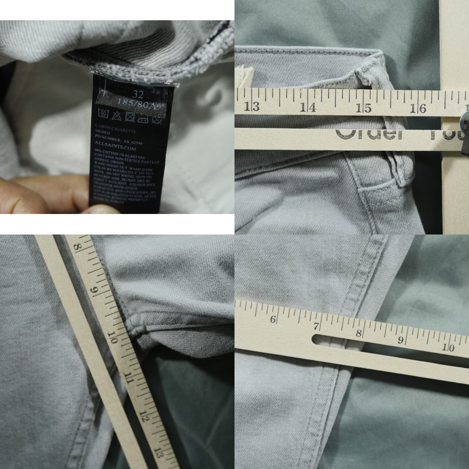 Allsaints AllSaints Jeans Slim Cigarette 32x32 Gray Light Denim Men Regular Adult Light Wash 5-Pocket Logo Hip Hop Band Rock Skinny Style Jeans Mens Size US 32 / EU 48 - 8 Thumbnail