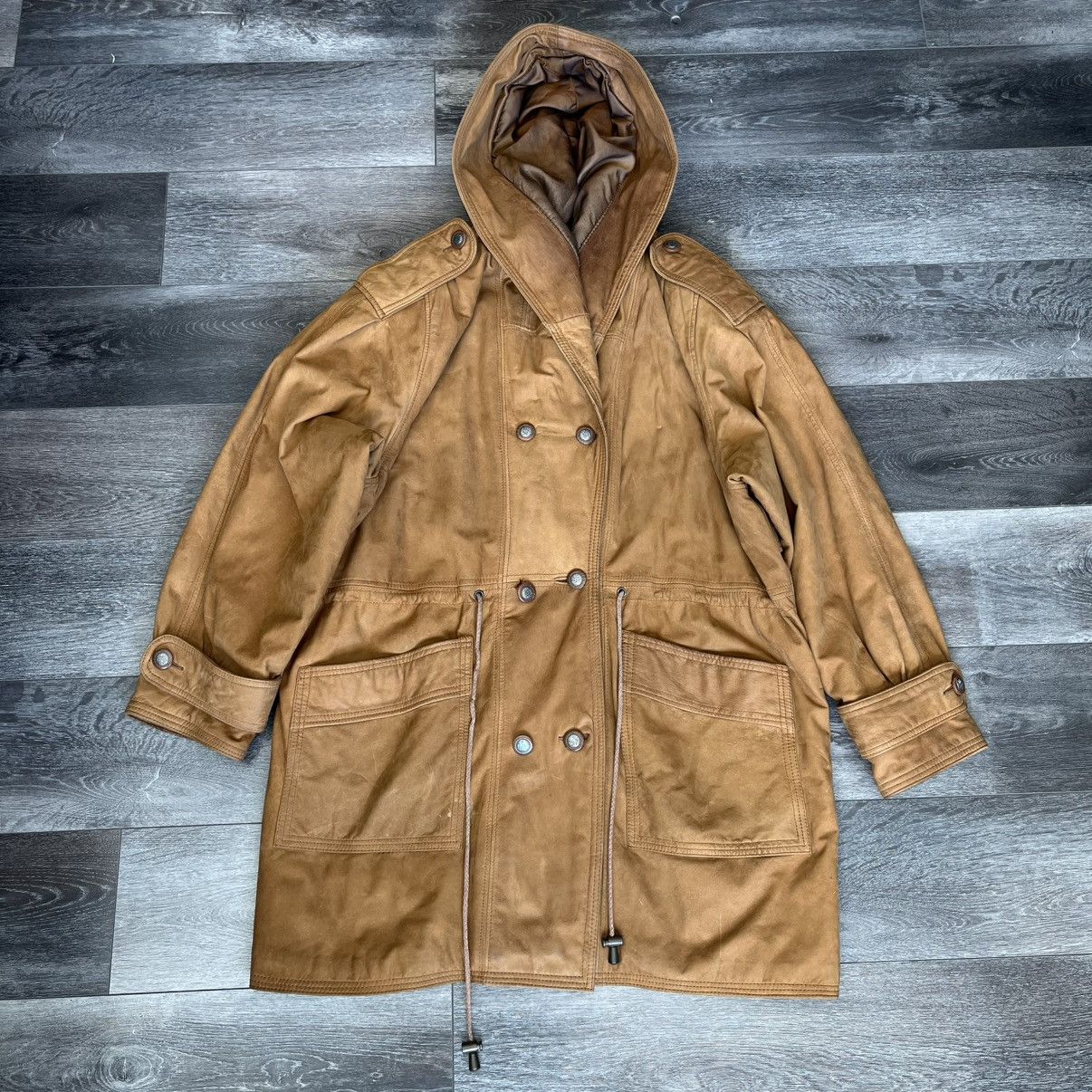 Vintage Vintage Sea Dream Hooded Leather Buttoned Barn Chore Jacket Size US L / EU 52-54 / 3 - 1 Thumbnail