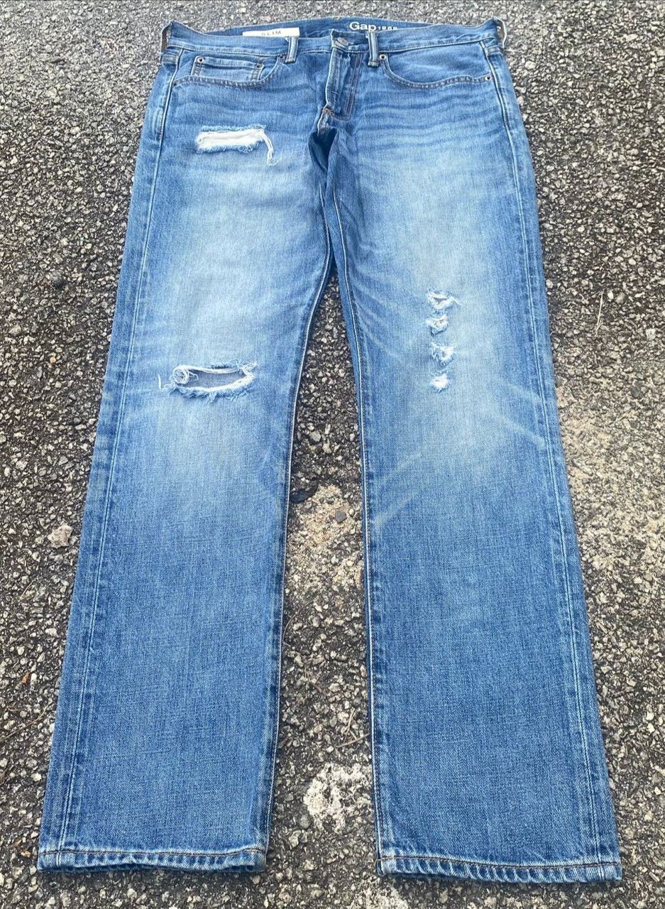 If Six Was Nine Vintage Gap 1969 Slim Distressed Denim Size US 33 - 1 Thumbnail