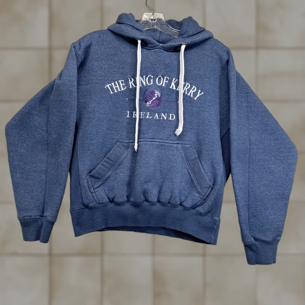 Logo 7 VINTAGE Quills Hoodie XS Unisex Adults 90s Ring Of Kerry Ireland Embroidered Logo Blue Cotton Blend Fleece Hooded Pockets Pullover Size US XS / EU 42 / 0 - 1 Thumbnail