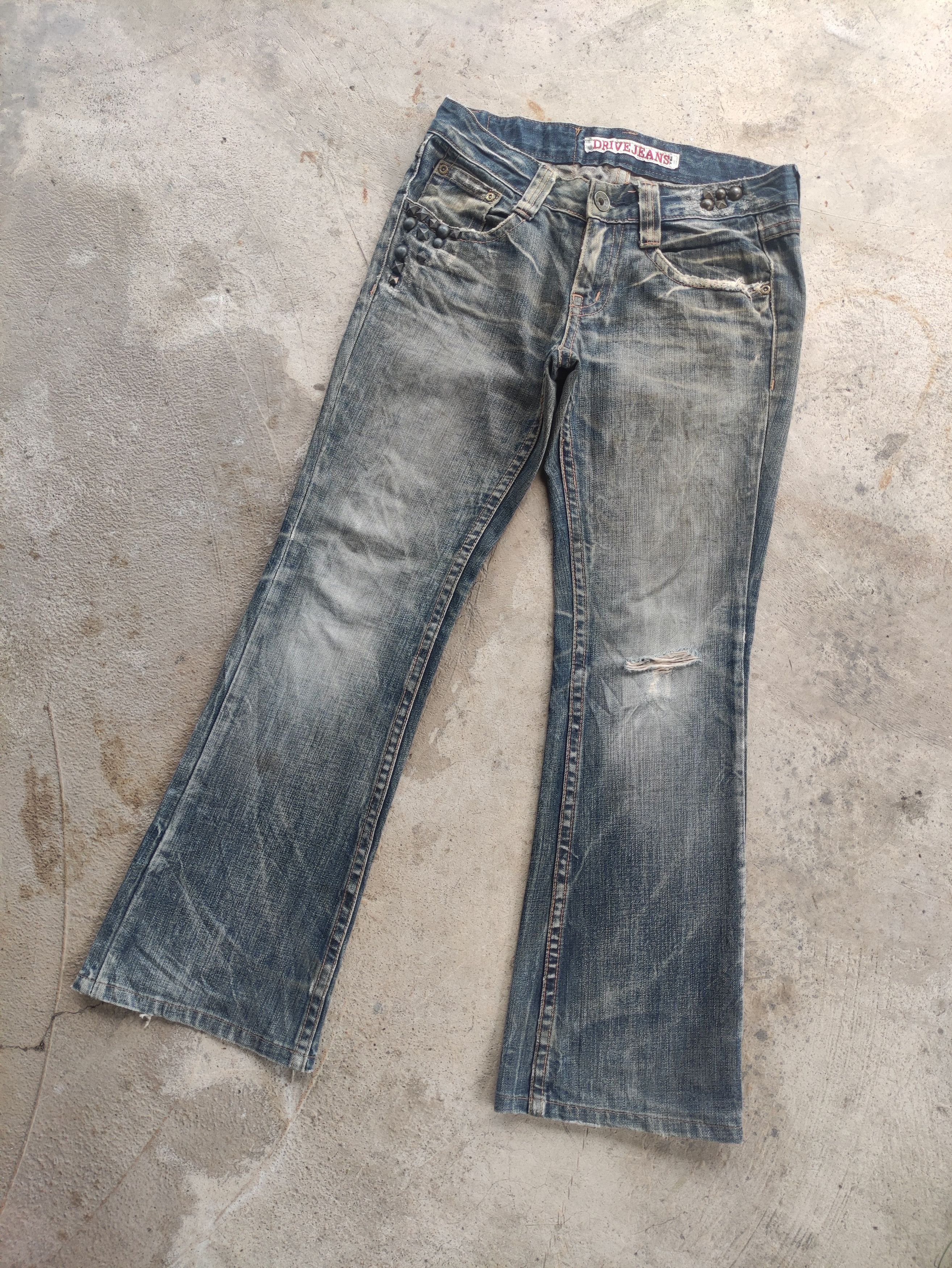 Japanese Brand Vintage DriveJeans Flare Rusty Denim Distressed Faded Pants Size 30" / US 8 / IT 44 - 2 Thumbnail