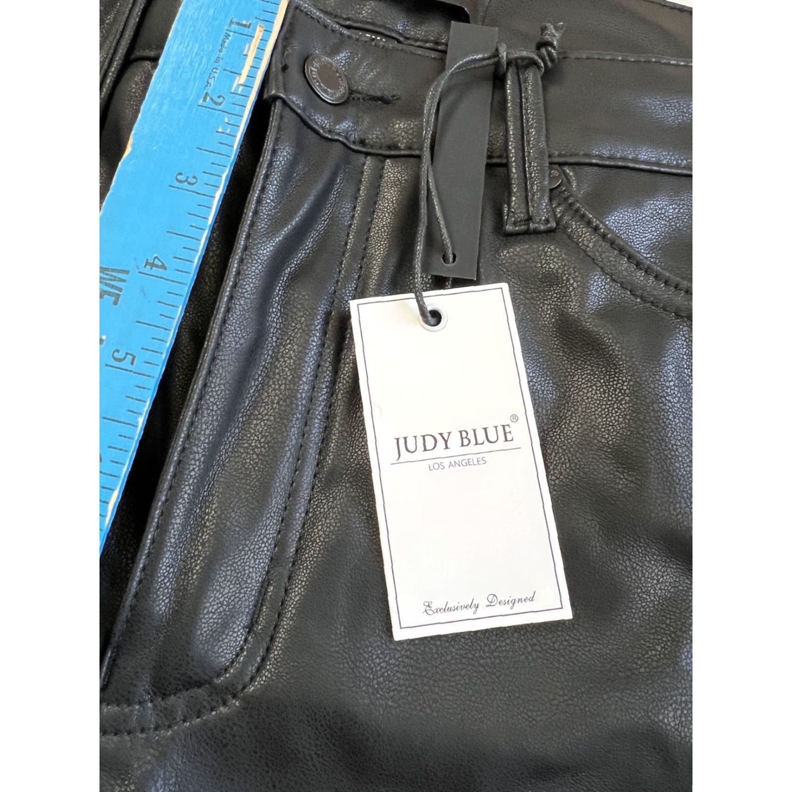 Vintage Judy Blue Jeans Women's 14 Faux Leather Front Black Straight Fit 5-Pocket Design High Rise NEW Size 36" / US 14 / IT 50 - 6 Thumbnail