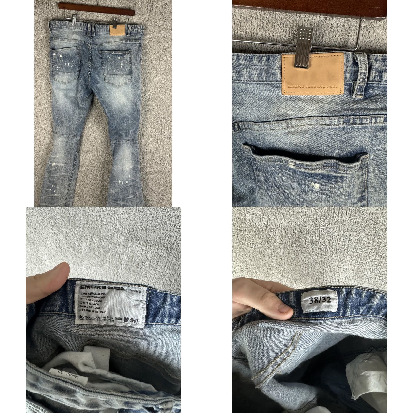 Denime Smoke Rise Jeans Mens 38x32 Slim Blue Distressed Paint Splatter Denim Grunge 90s Mens Size US 38 / EU 54 - 10 Thumbnail