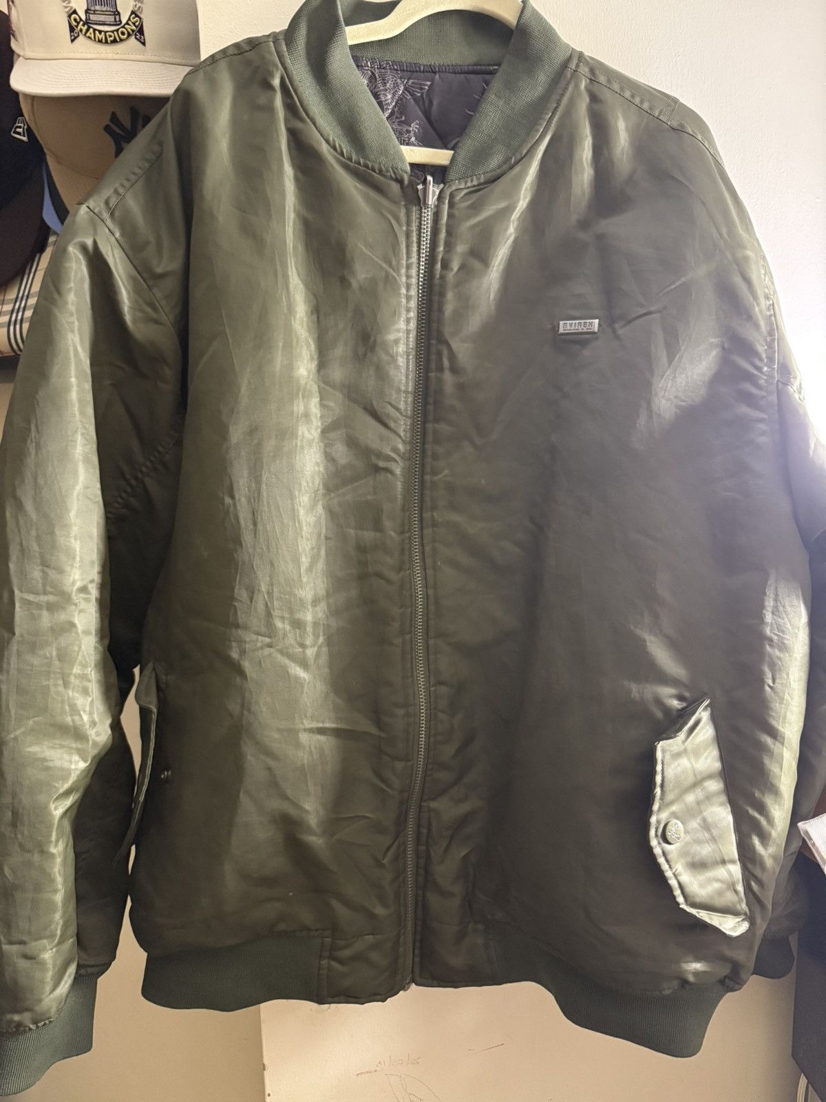 Avirex Bomber Jacket 2XL Military Green Satin Reversible