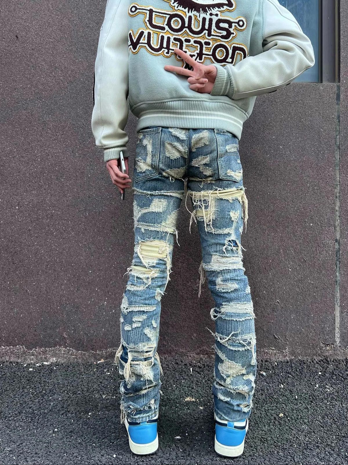 Jean 3D-Print Heavily Ripped Slim Straight Denim Jeans Size US 32 / EU 48 - 3 Thumbnail