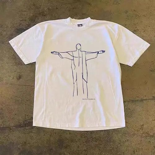 Japanese Brand Ichiko x Shia White casual retro God pattern loose t-shirt Size US M / EU 48-50 / 2 - 7 Thumbnail