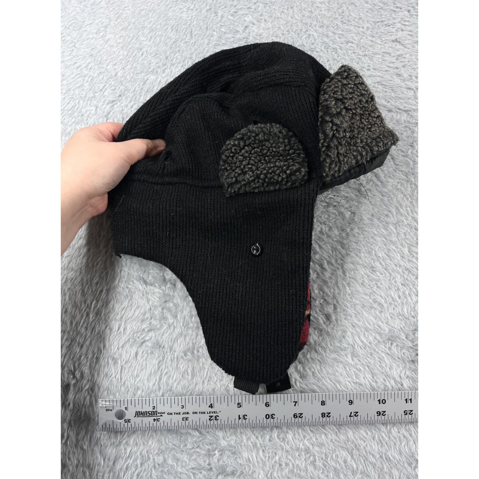 Vintage VINTAGE Henry K Jacobi Co Trapper Hat / Beanie Adult One Size Black Red Plaid Knit Wool Faux Fur Ear Flap Hat Mens Camp Outdoor 90s Size ONE SIZE - 5 Thumbnail