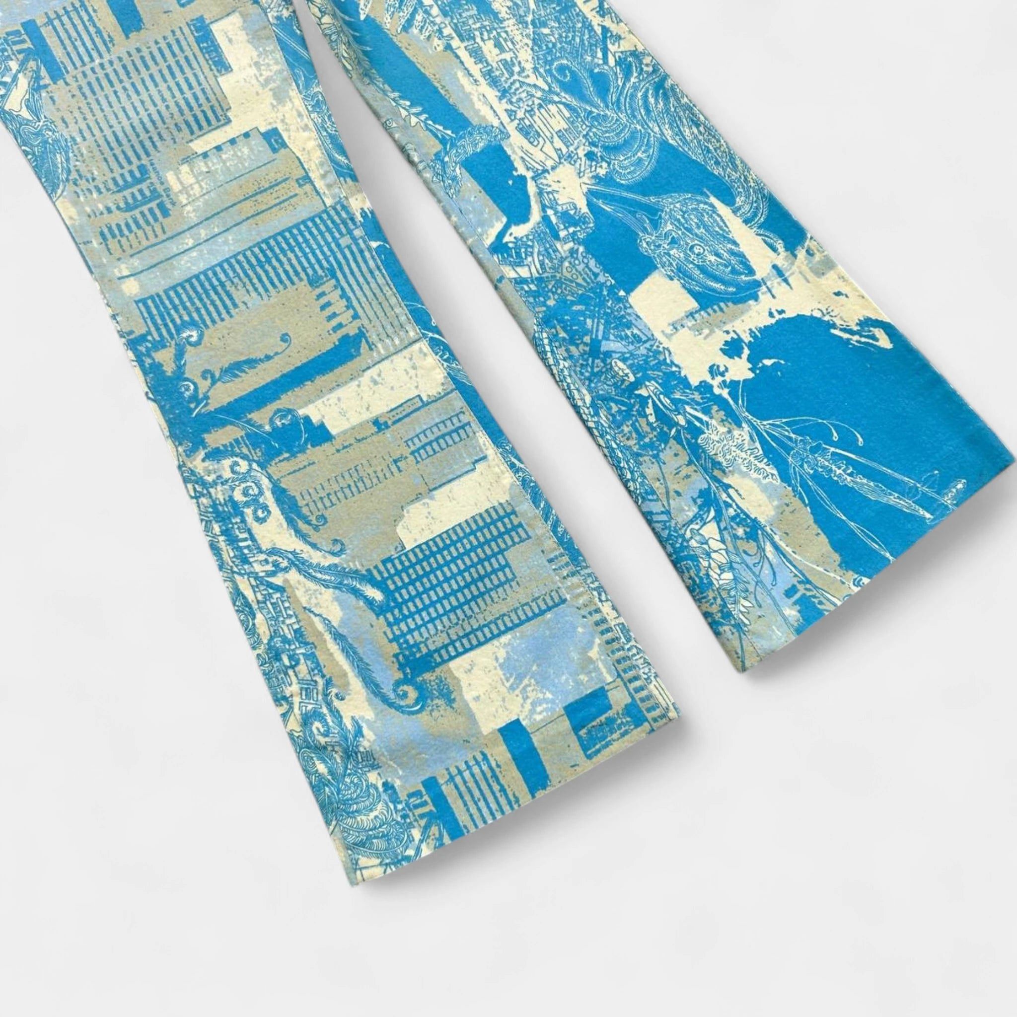 Just Cavalli Just Cavalli 2000s Original Graphic Yellow Blue Flared Pants Size 24" / US 00 / IT 34 - 2 Thumbnail