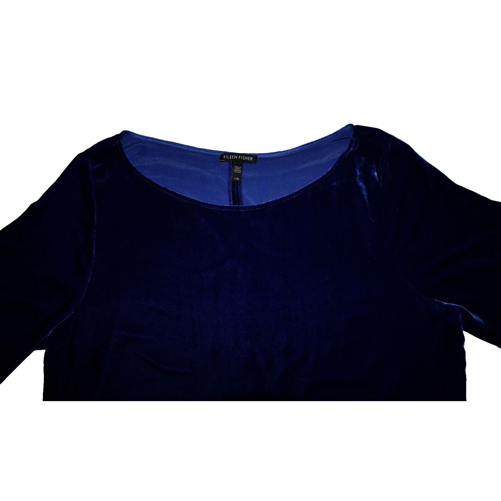 EILEEN FISHER Blue Velvet Long Sleeve Cocktail Dress Size L