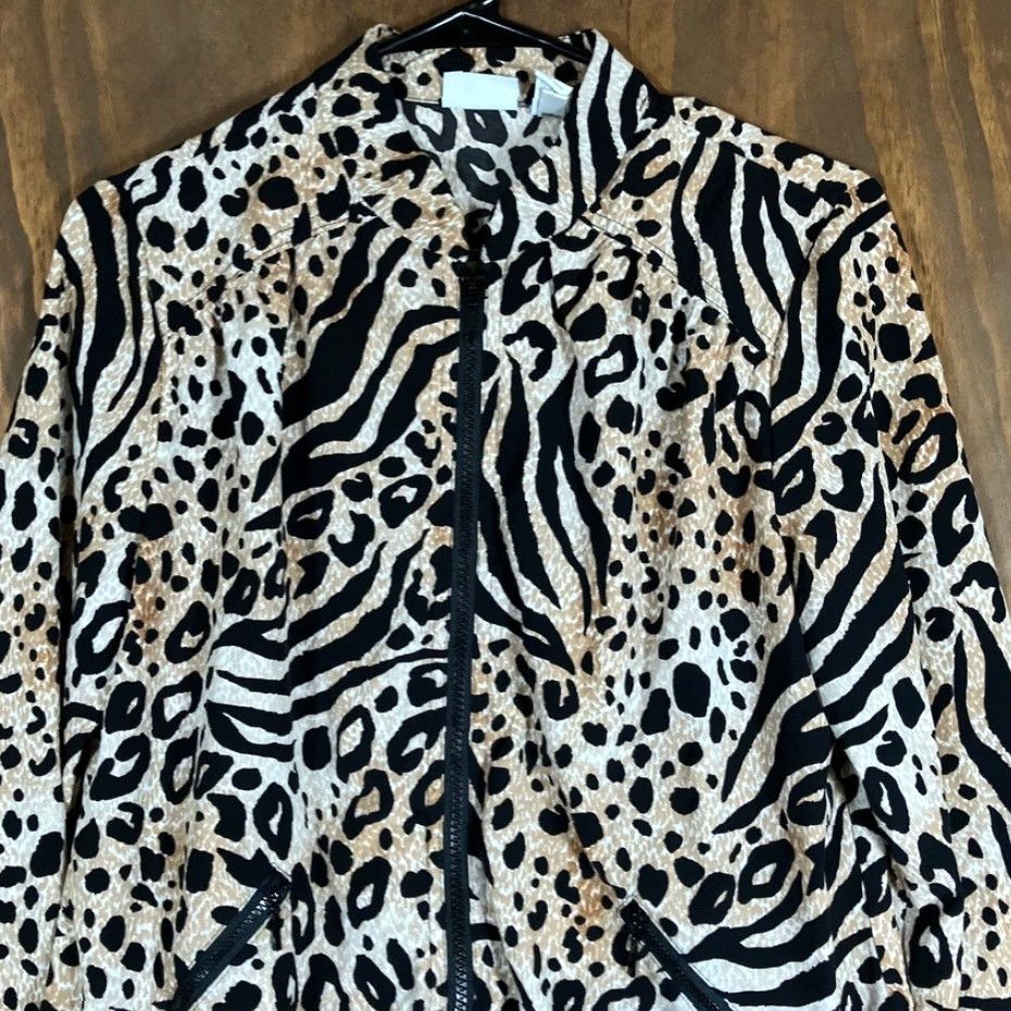 Vintage VINTAGE Zenergy by Chico's Jacket Womens Cheetah Brown Black Full Zip Stretch S Pattern Animal Print Mid-Length Casual Women's Jacket Size S / US 4 / IT 40 - 2 Thumbnail