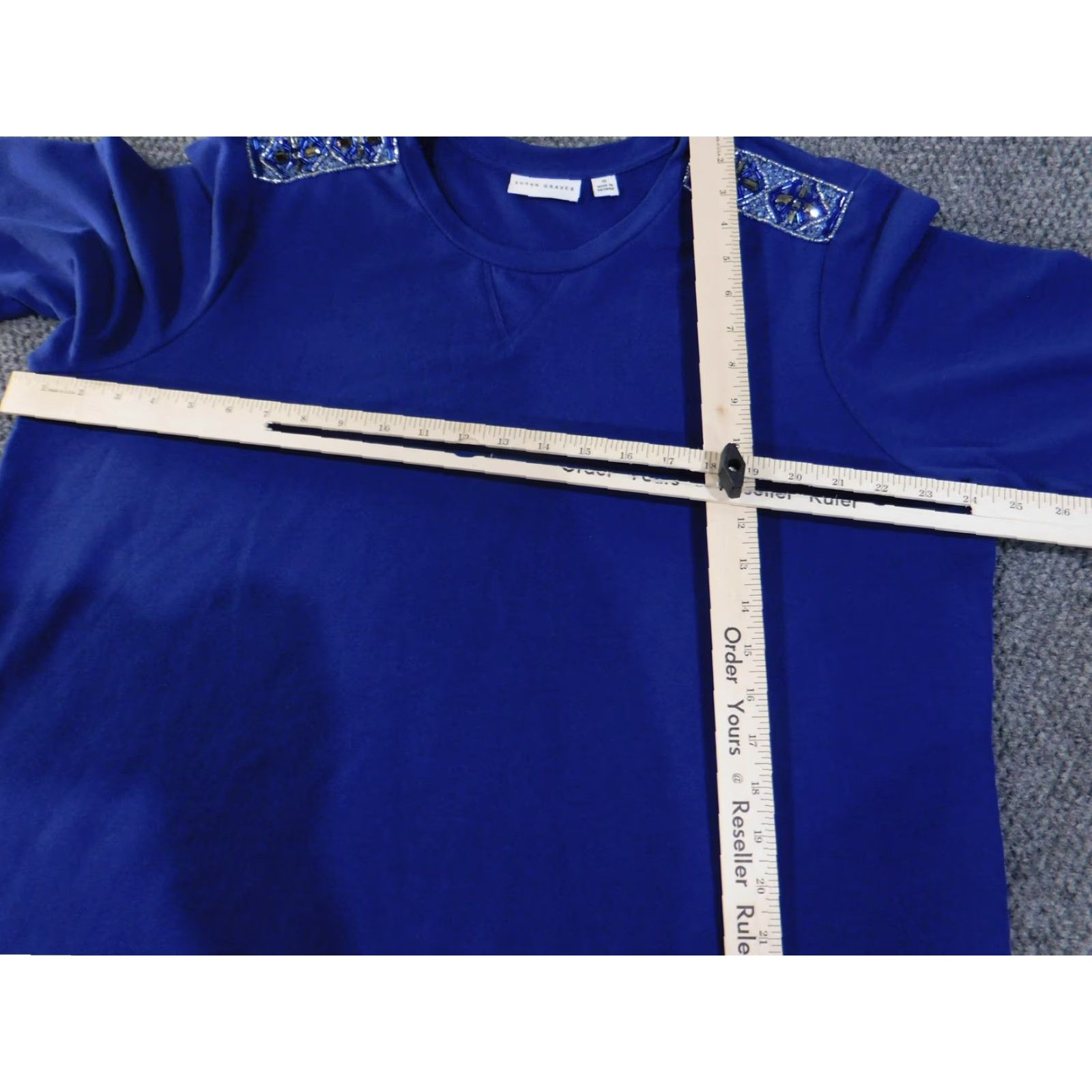 Vintage Susan Graver Shirt Womens 1X Blue Beaded Embellished Shoulder 3/4 Sleeve Pullover Top Size XL / US 12-14 / IT 48-50 - 7 Thumbnail