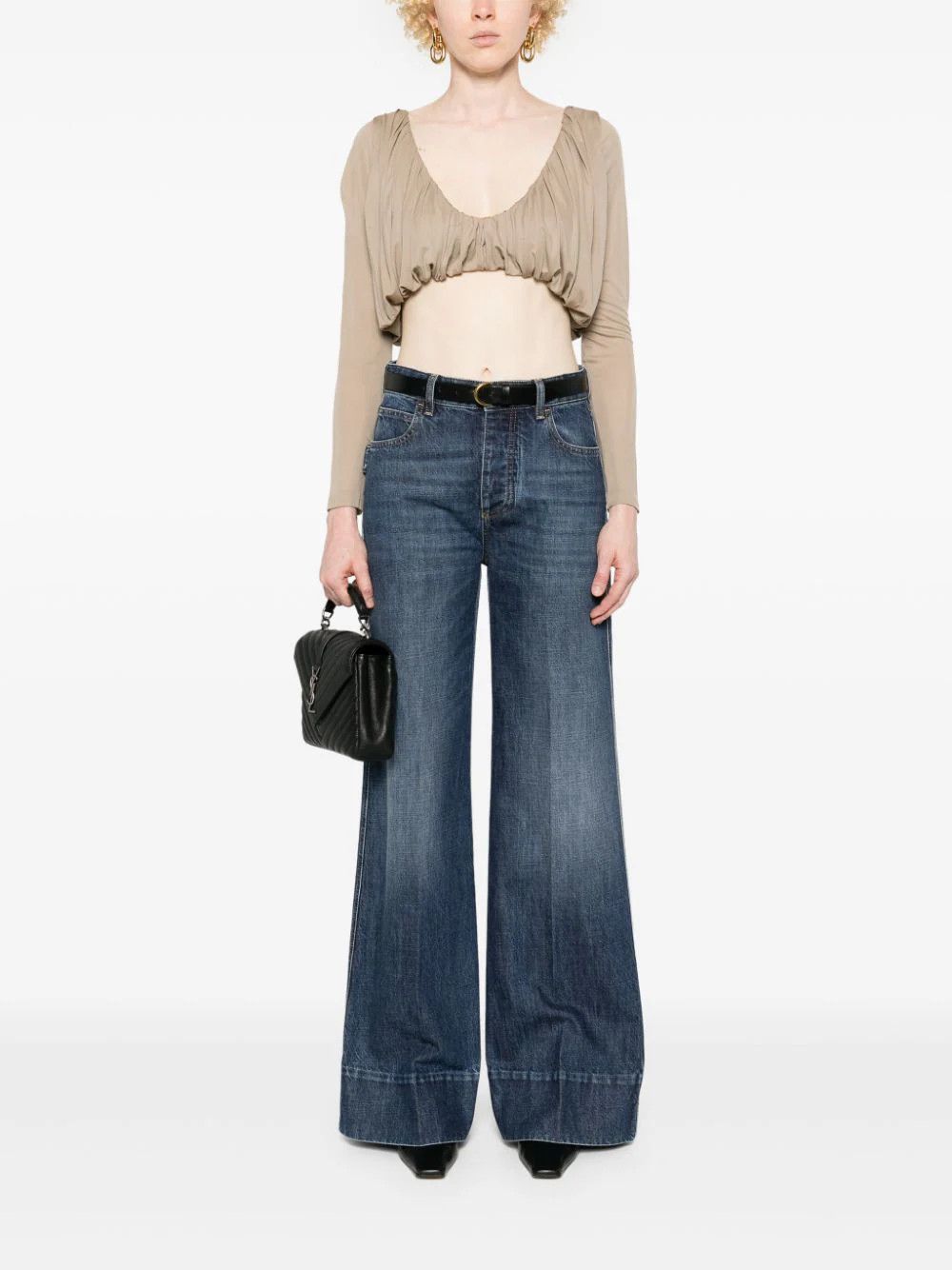 Saint Laurent Paris o1s1wg111024 Cropped Top Blouses in Jersey in Beige Size M / US 6-8 / IT 42-44 - 5 Thumbnail