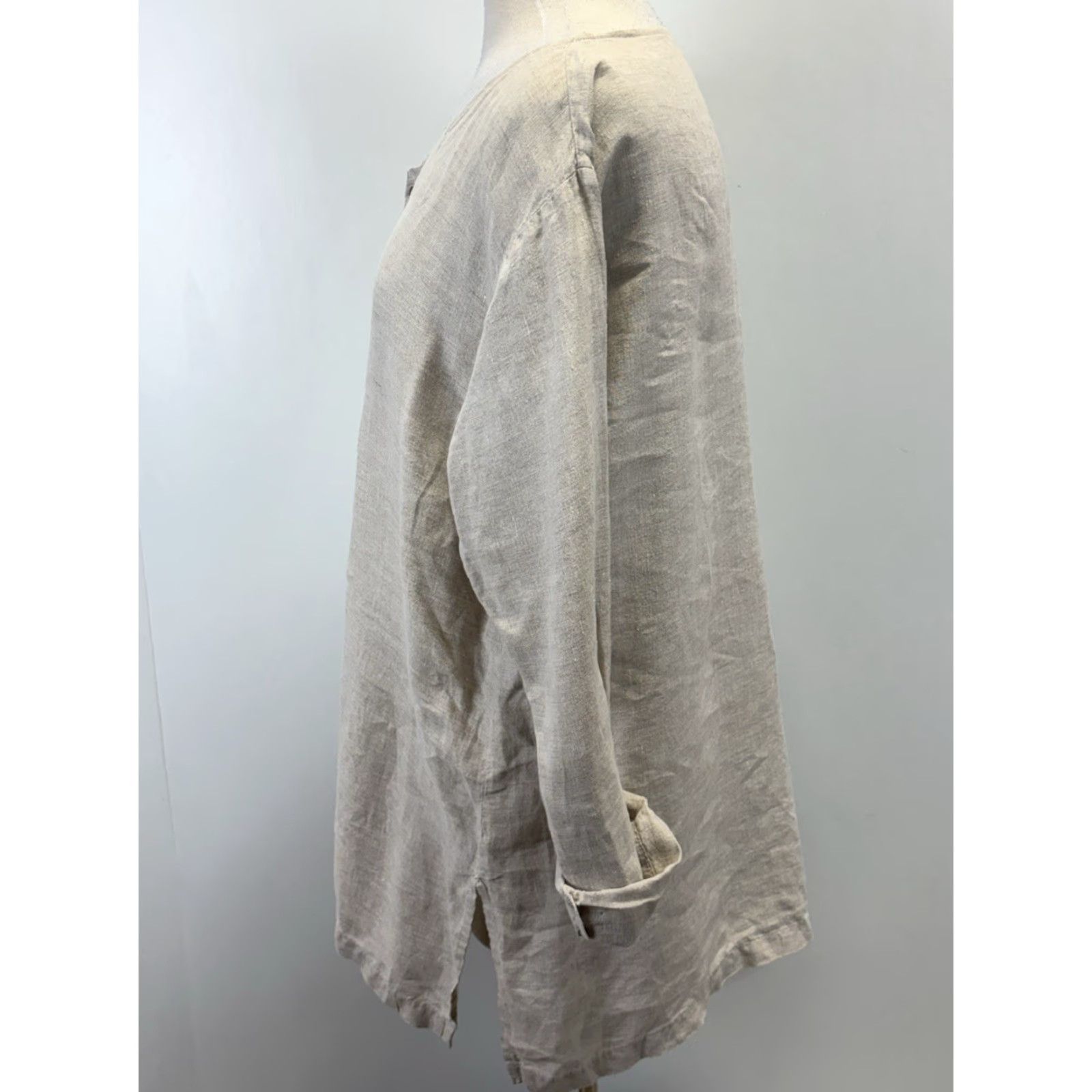 Vintage CP Shades 100% Linen Button Up Tunic Top Shirt Medium Oatmeal Lagenlook Artsy Shirt Womens Size M / US 6-8 / IT 42-44 - 2 Thumbnail