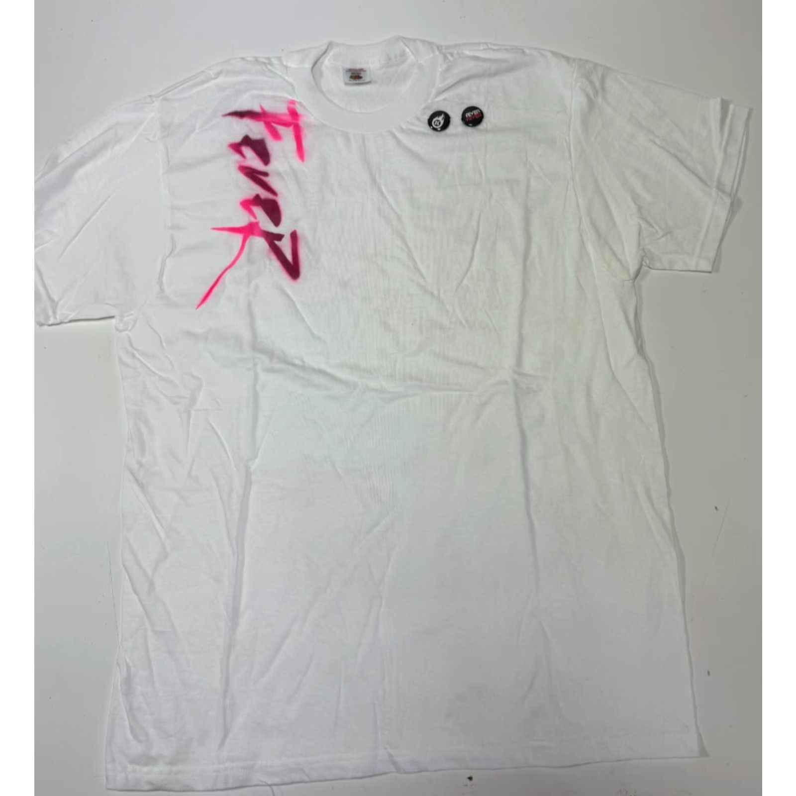 Fruit Of The Loom VINTAGE KEMADO RECORDS FEVER 4EVER RARE PROMOTIONAL T-SHIRT W/PIN Adult Large White Cotton Graphic 90s Music USA Mens Size US L / EU 52-54 / 3 - 2 Thumbnail