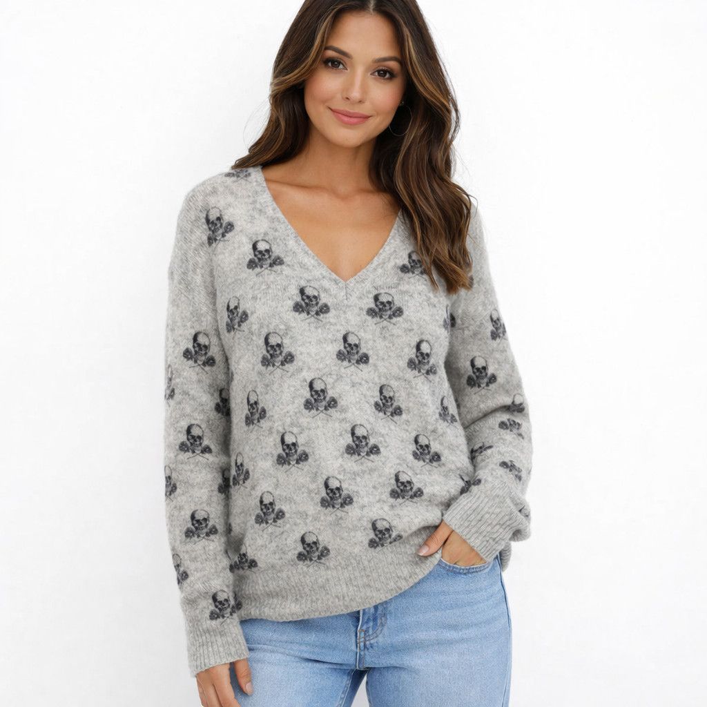 Other Skull Cashmere Sweater V Neck Long Sleeve Pullover Soft Cozy Size S / US 4 / IT 40 - 1 Thumbnail