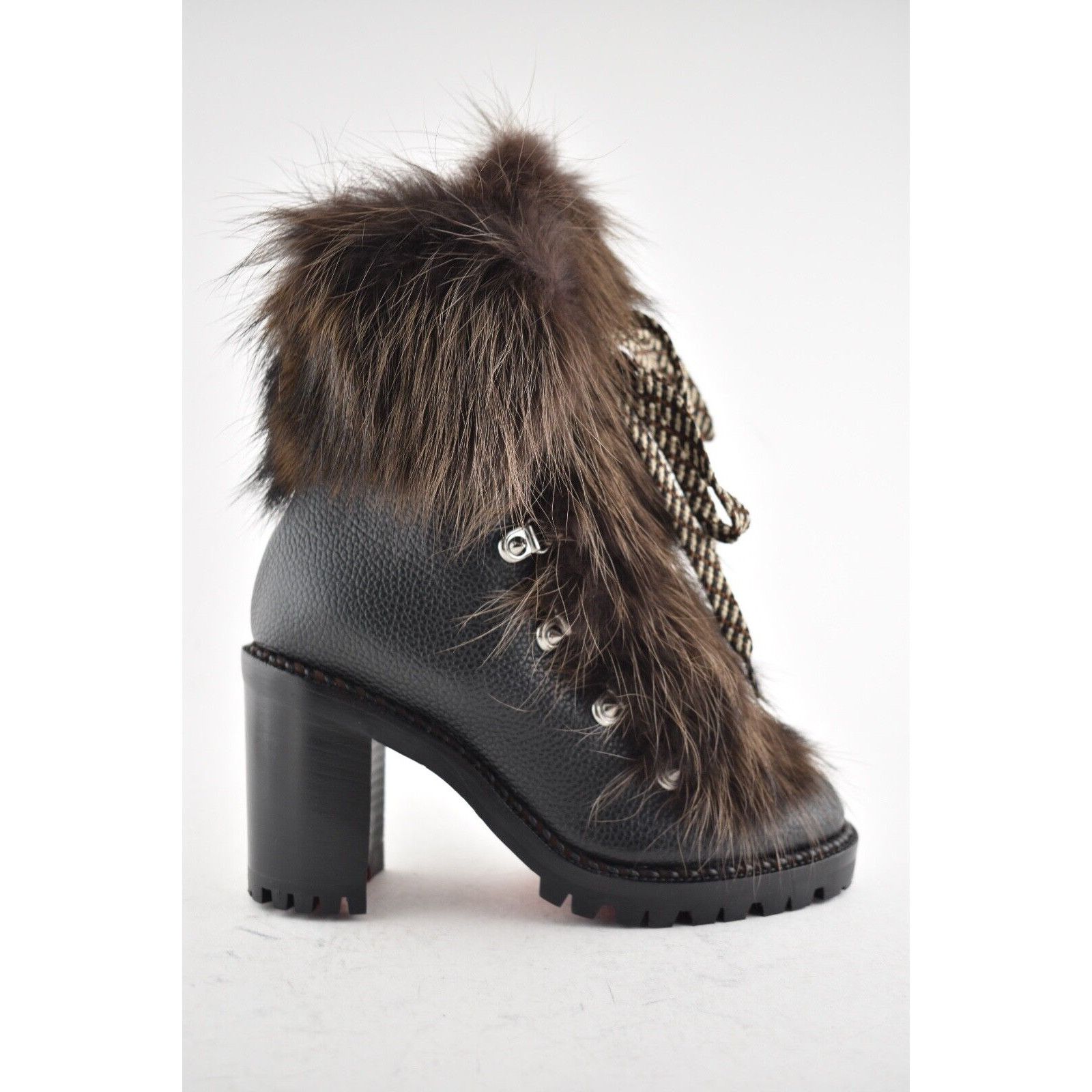 Christian Louboutin Christian Louboutin Fanny Black Brown Fur Leather Tie Heel Size US 4 / IT 34 - 2 Thumbnail