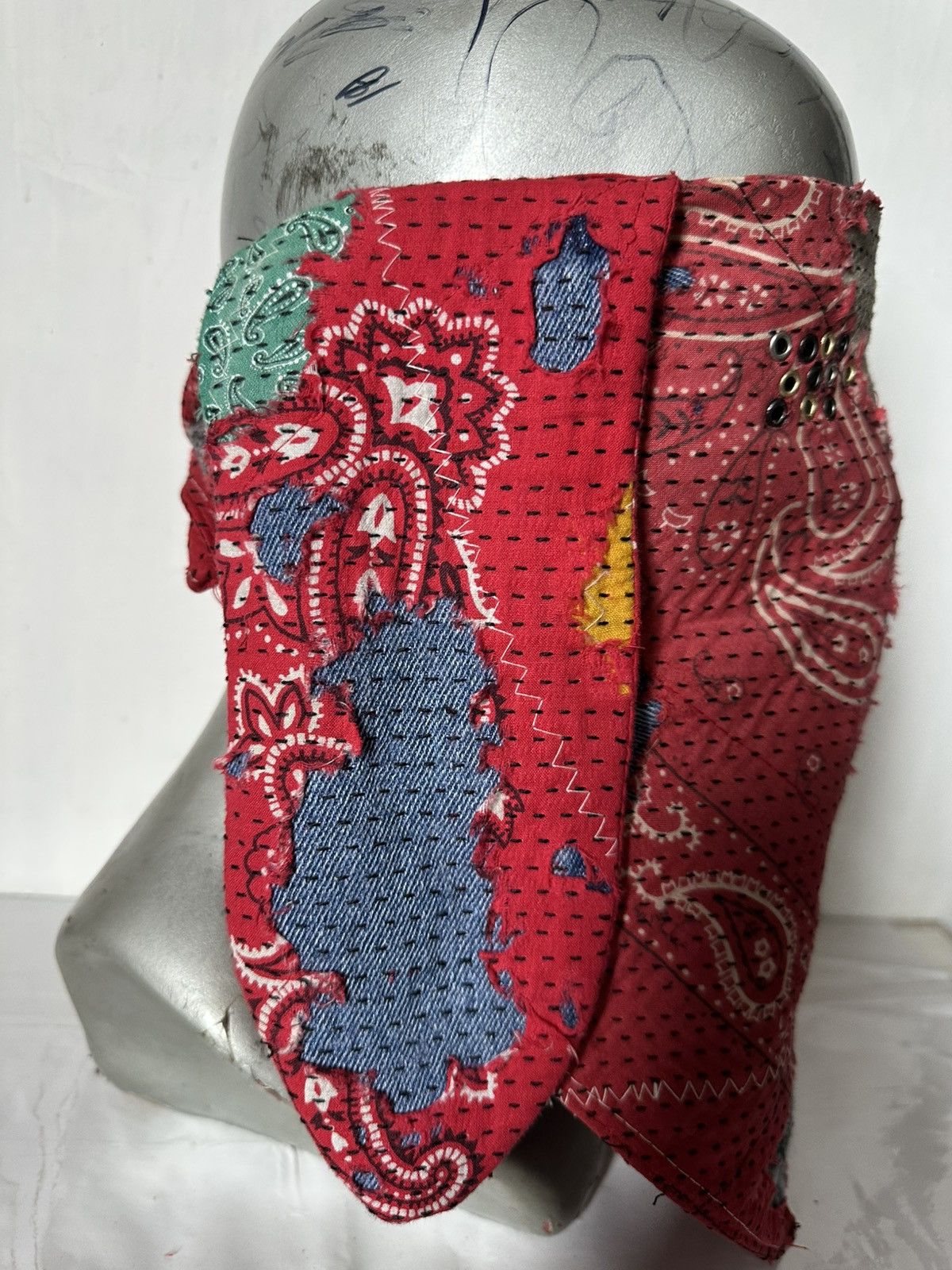 Handmade Custom Made Distressed Boro Paisley Masked Bandana Size ONE SIZE - 4 Thumbnail