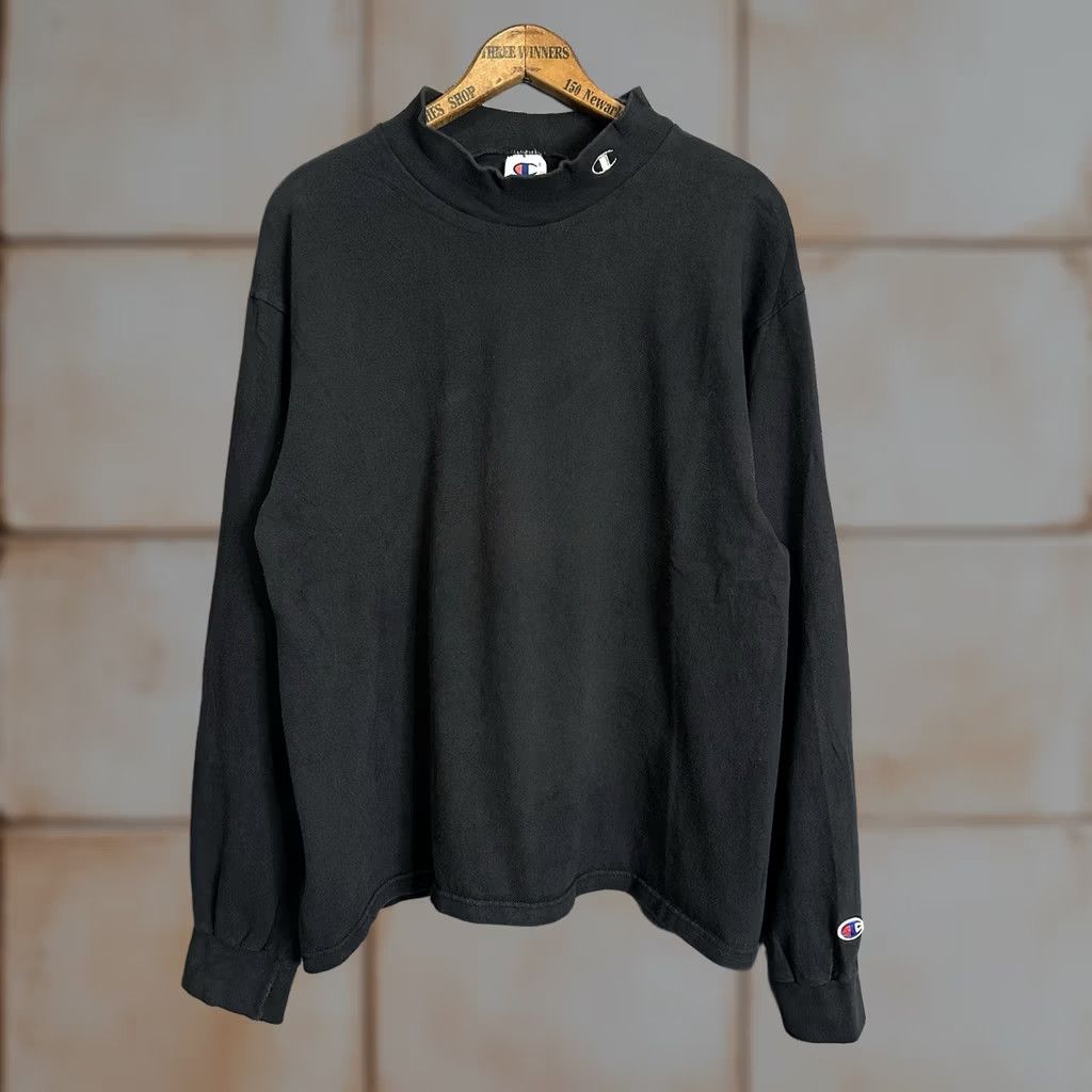 Champion VINTAGE Champion Black Long Sleeve Shirt Mens Large Mock Neck 90s Cotton Size US L / EU 52-54 / 3 - 1 Thumbnail