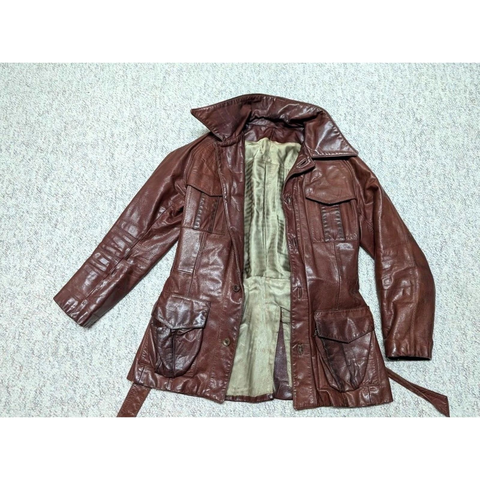 Vintage VINTAGE 1950s HORSEHIDE brown leather BELTED jacket coat 38 MOTORCYCLE norfolk Mens Size US S / EU 44-46 / 1 - 3 Thumbnail
