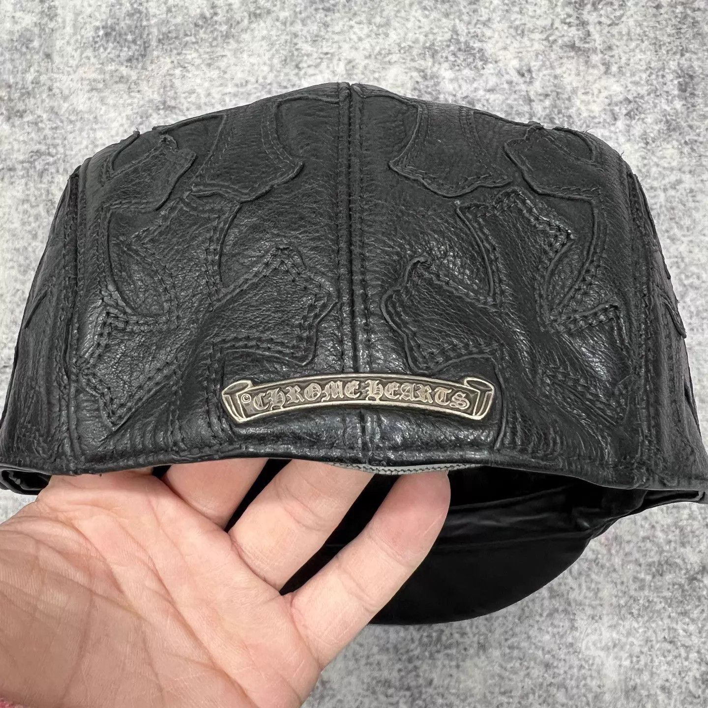 Chrome Hearts Chrome Hearts New Black Leather Cross Newsboy Cap Size ONE SIZE - 2 Thumbnail