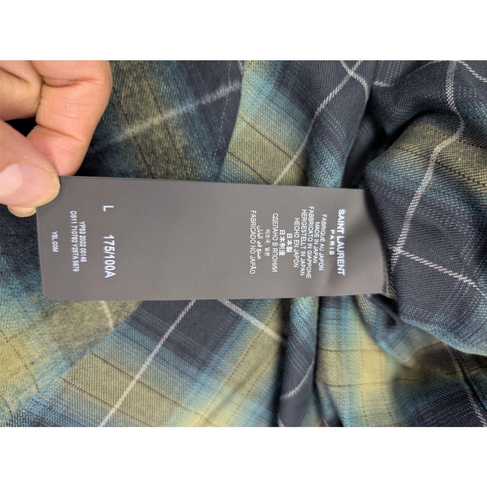 Saint Laurent Paris o1rshd1 Check Print Checked Cotton-Flannel Shirt Black/Green Size US L / EU 52-54 / 3 - 16 Thumbnail