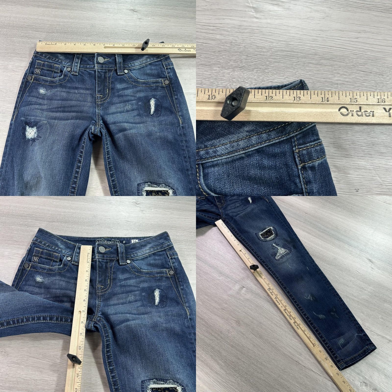 Miss Me Miss Me Jeans Womens 26 Blue Mid Rise Skinny Distressed Patch Denim Raw Hem Jeans Size 26" / US 2 / IT 38 - 8 Thumbnail