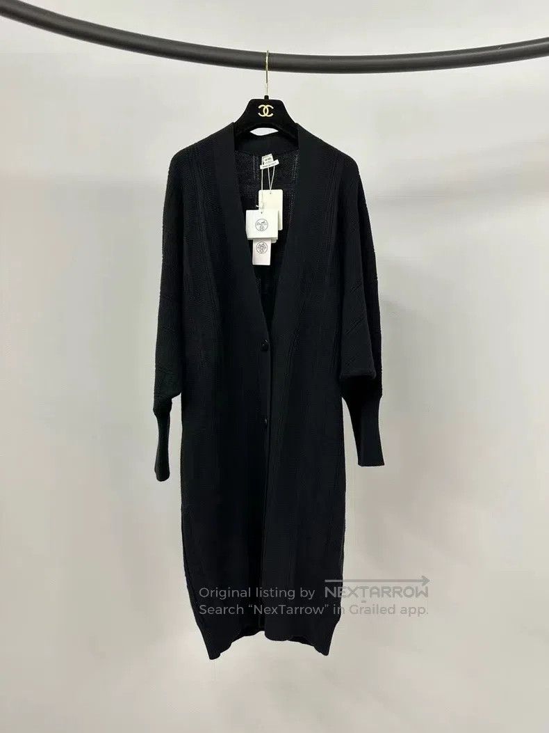 Hermes Hermes Black textured wool long cardigan Size XXS / US 00 / IT 34 - 1 Thumbnail