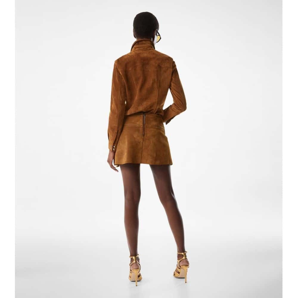 Tom Ford o1loc1c0226 GCL898 Suede Mini Skirt in Brown Size 25" / US 0 / IT 36 - 2 Thumbnail