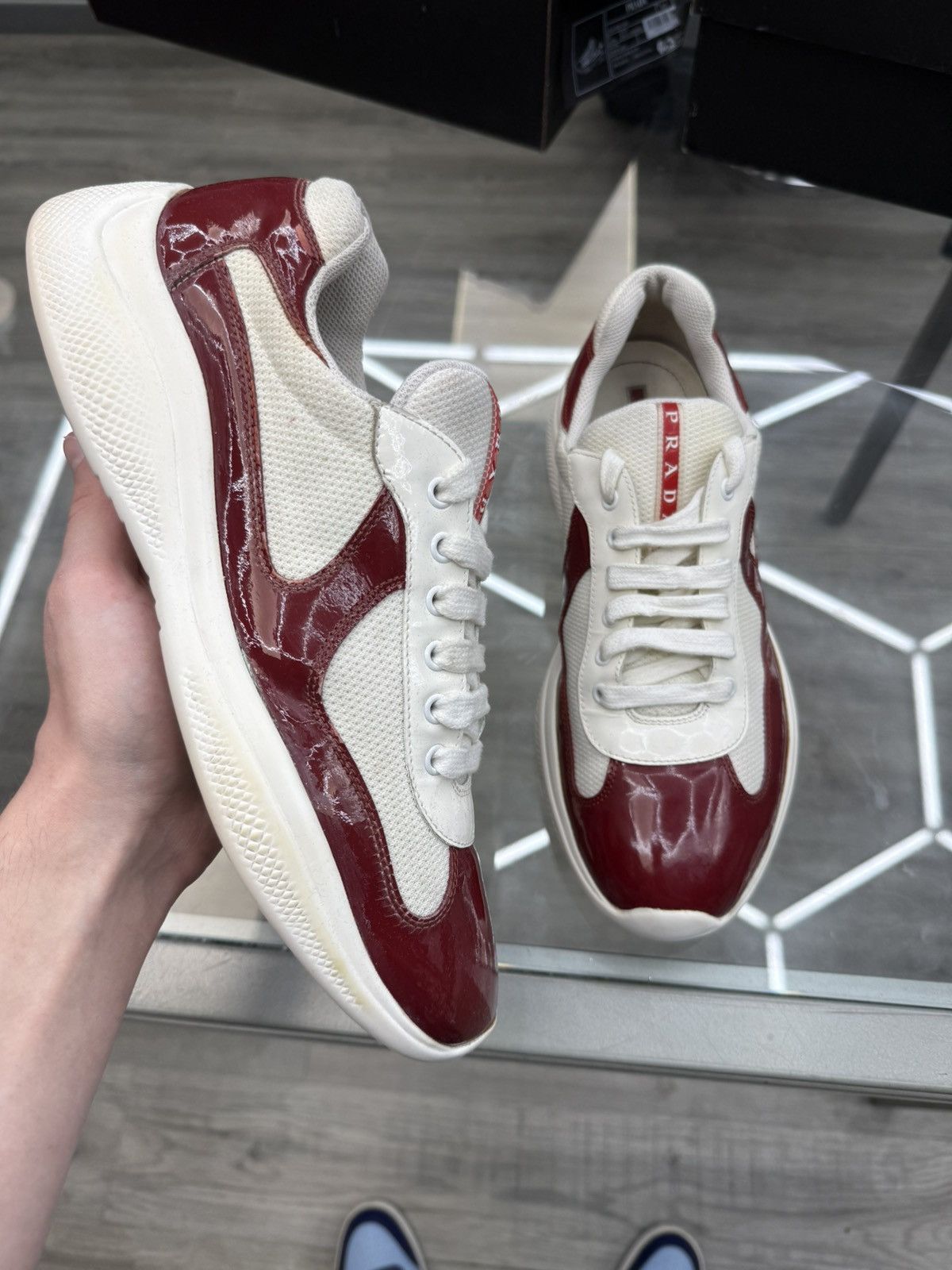 Prada Prada Cup Sneakers - Maroon/White Size US 10.5 / EU 43-44 - 1 Thumbnail