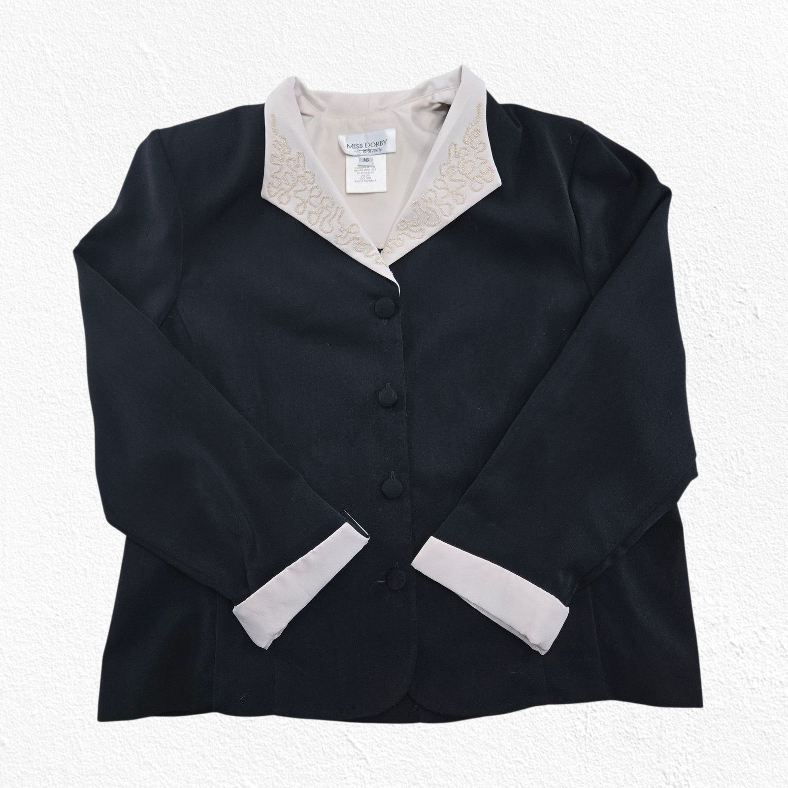 Vintage 90s Beaded Collar Black Office Jacket Size 8P Size M / US 6-8 / IT 42-44 - 2 Thumbnail