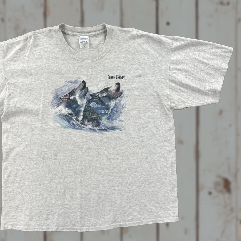 Gildan VINTAGE Gildan Mens T-Shirt Gray 2XL Crew Neck Short Sleeve Wolf Grand Canyon Graphic Print 90s USA Nature Mens Size US XXL / EU 58 / 5 - 1 Thumbnail