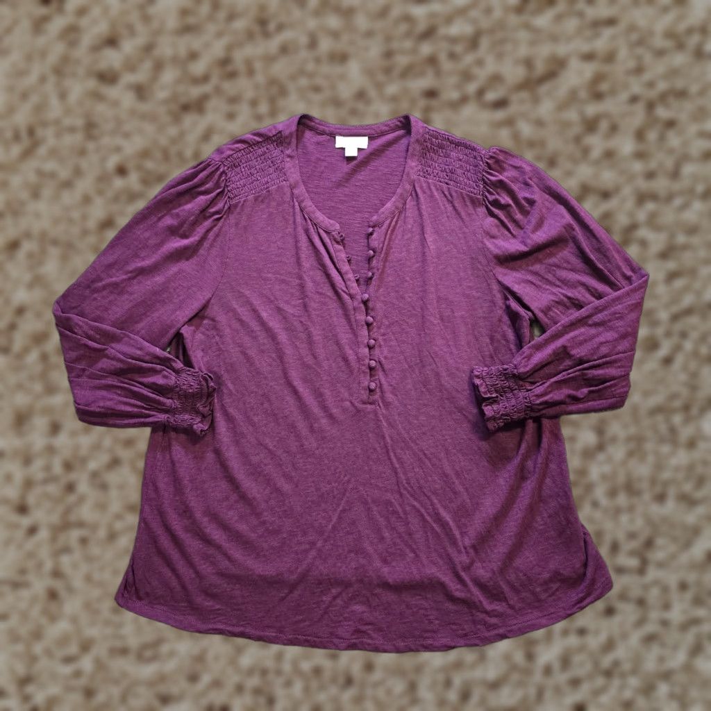 J. Jill J Jill Top Womens XL Purple Long Sleeve Slub Knit Texture Capsule Basic Shirt Size XL / US 12-14 / IT 48-50 - 1 Thumbnail