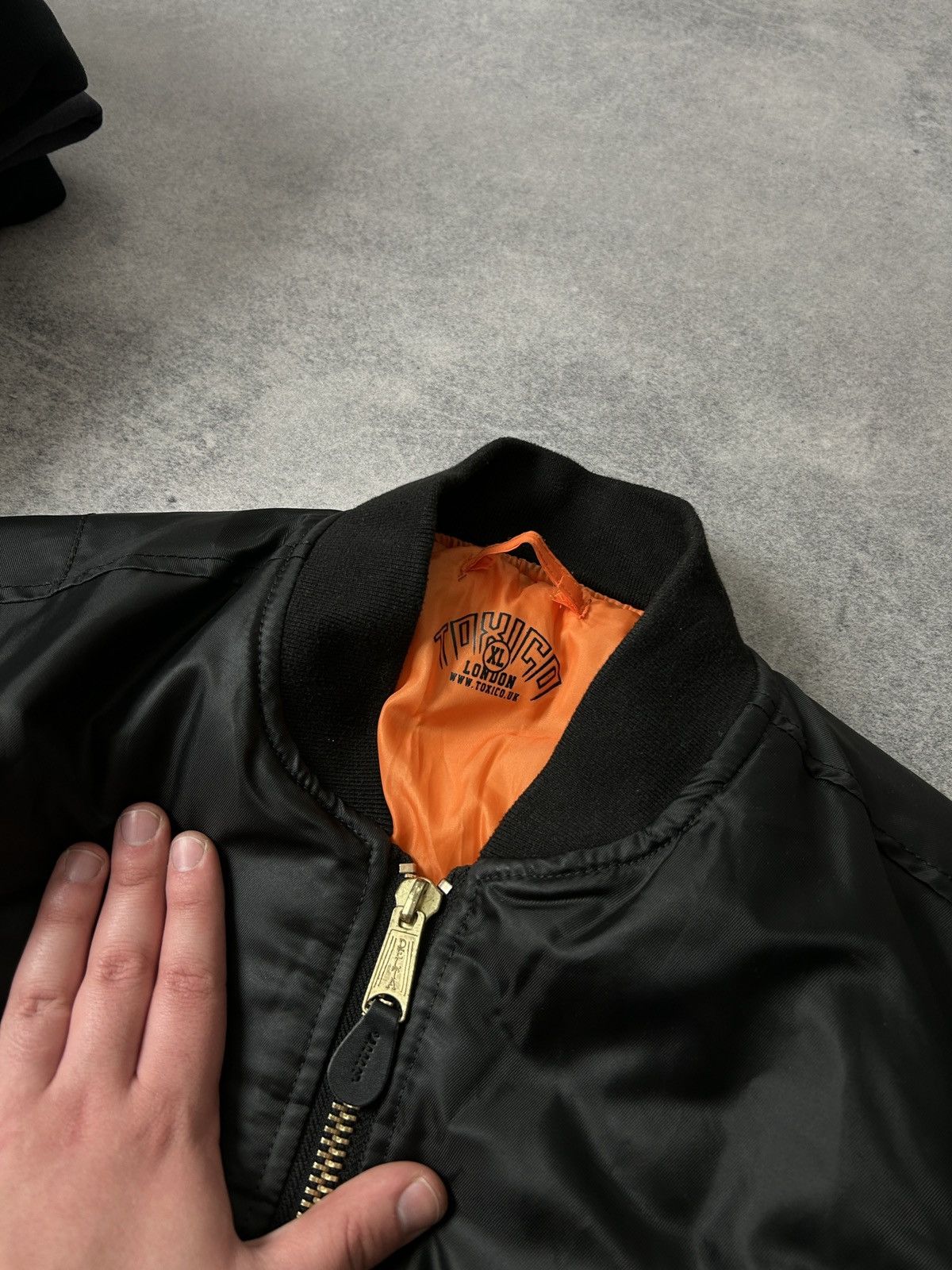 Vintage Toxic London Skull MA-1 bombers jacket mens nylons Size US XL / EU 56 / 4 - 6 Thumbnail