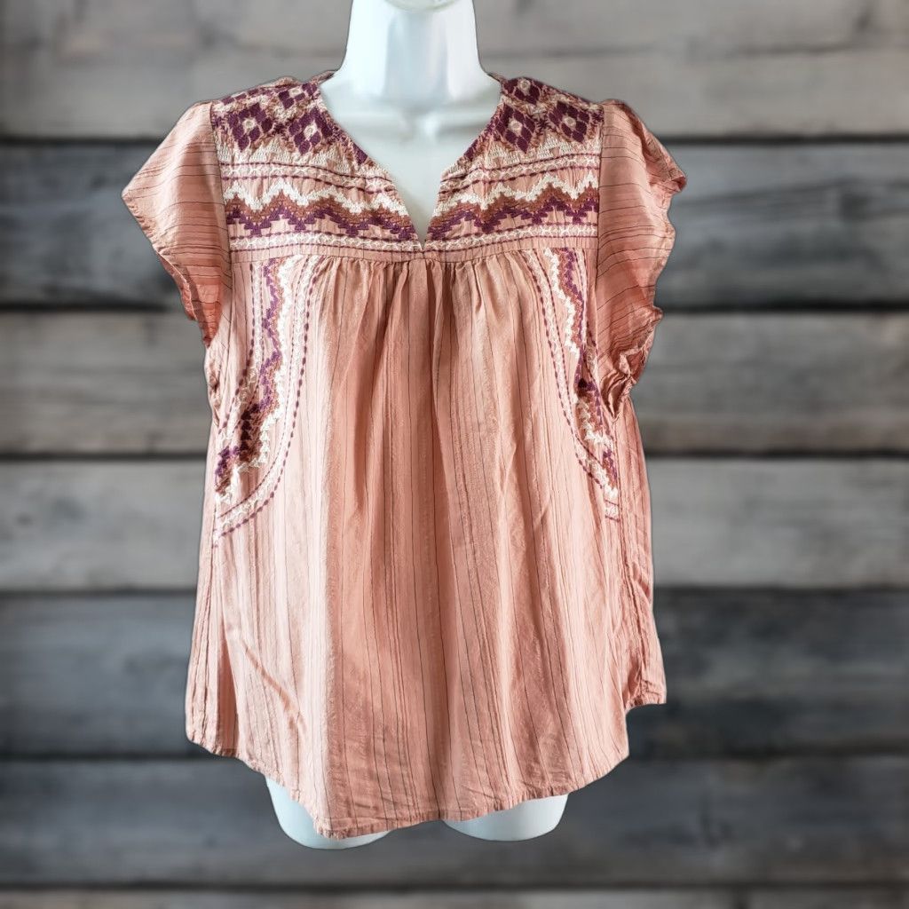 Vintage Knox Rose Womens Blouse XS Pink Purple Embroidered Striped Lace Panel Shirt Size XS / US 0-2 / IT 36-38 - 1 Thumbnail