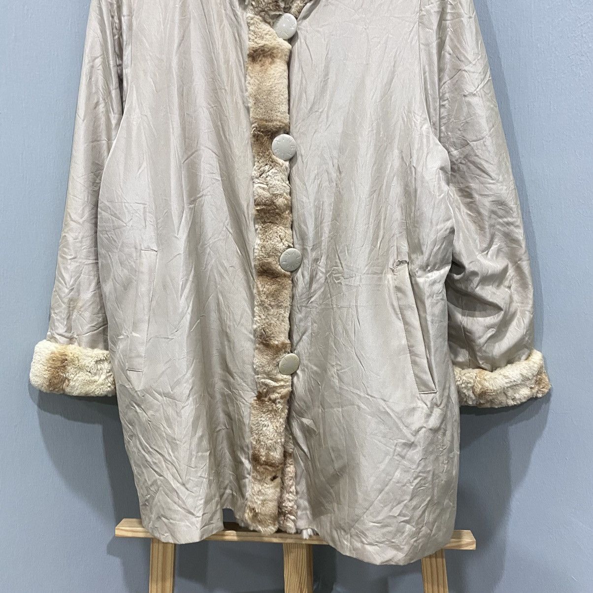 Balmain VINTAGE BALMAIN 1990s Reversible Striped Rabbit Fur Coat L Size L / US 10 / IT 46 - 7 Thumbnail