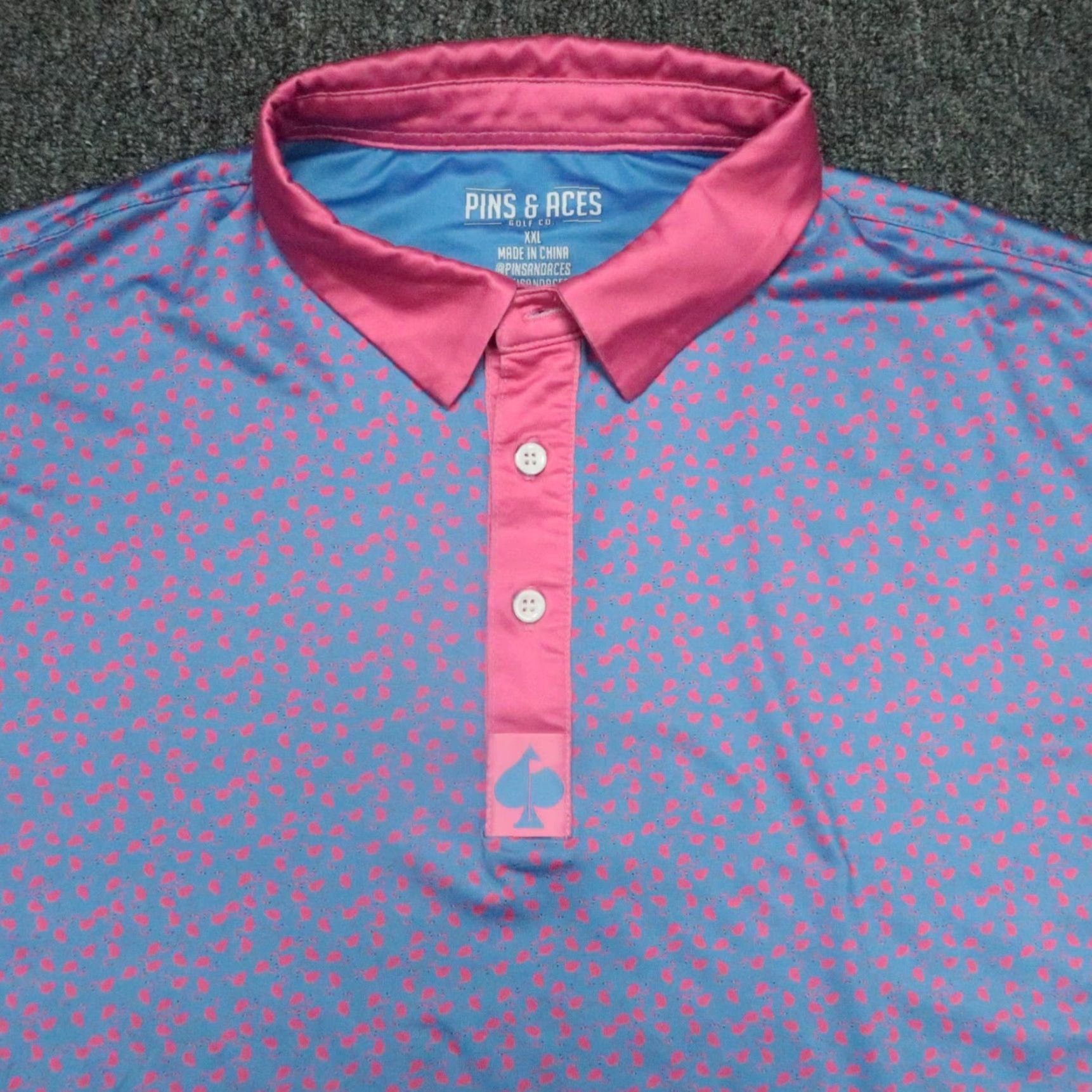Vintage Pins & Aces Shirt Mens XXL Blue Flamingos PerformancePolo Golf Shirt Size US XXL / EU 58 / 5 - 2 Thumbnail