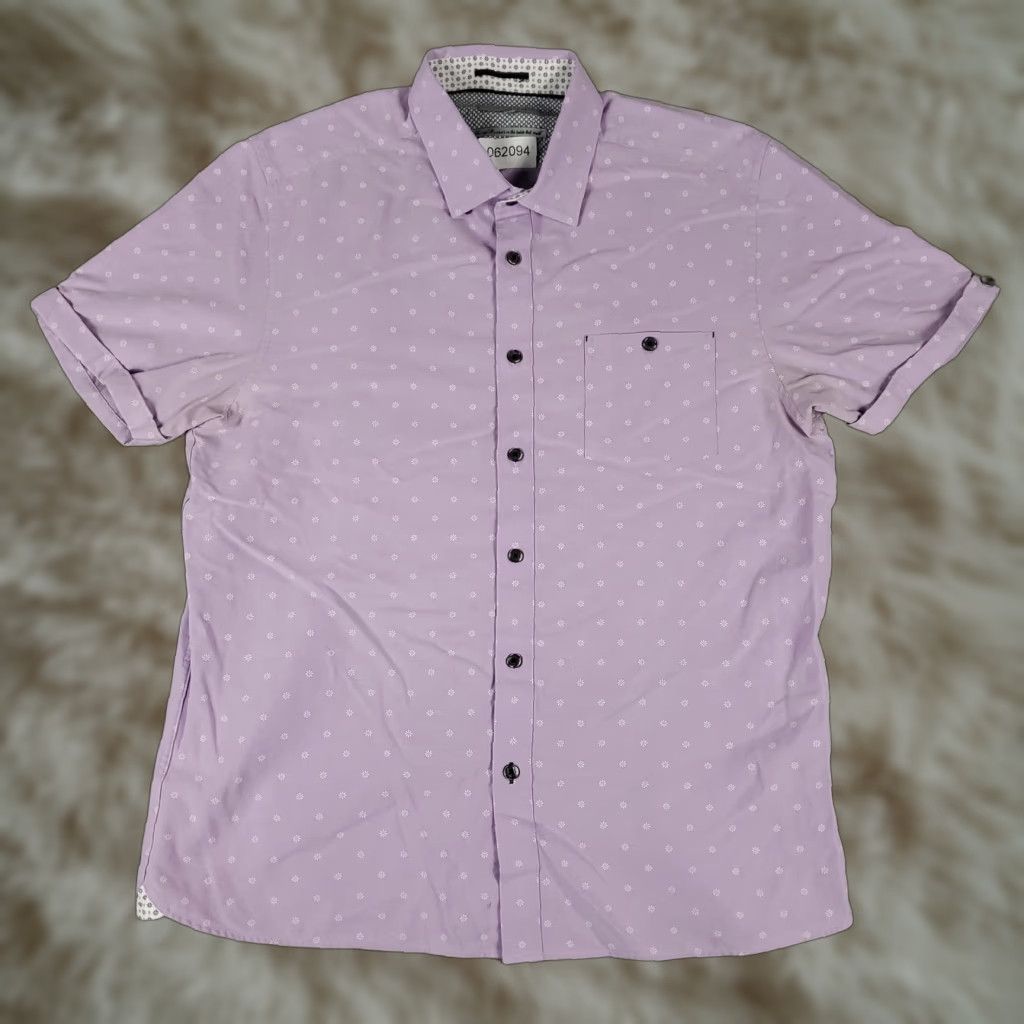 Ted Baker Ted Baker Shirt Mens Large Purple Short Sleeve Button Up Modal Polyester Floral Size US XL / EU 56 / 4 - 1 Thumbnail
