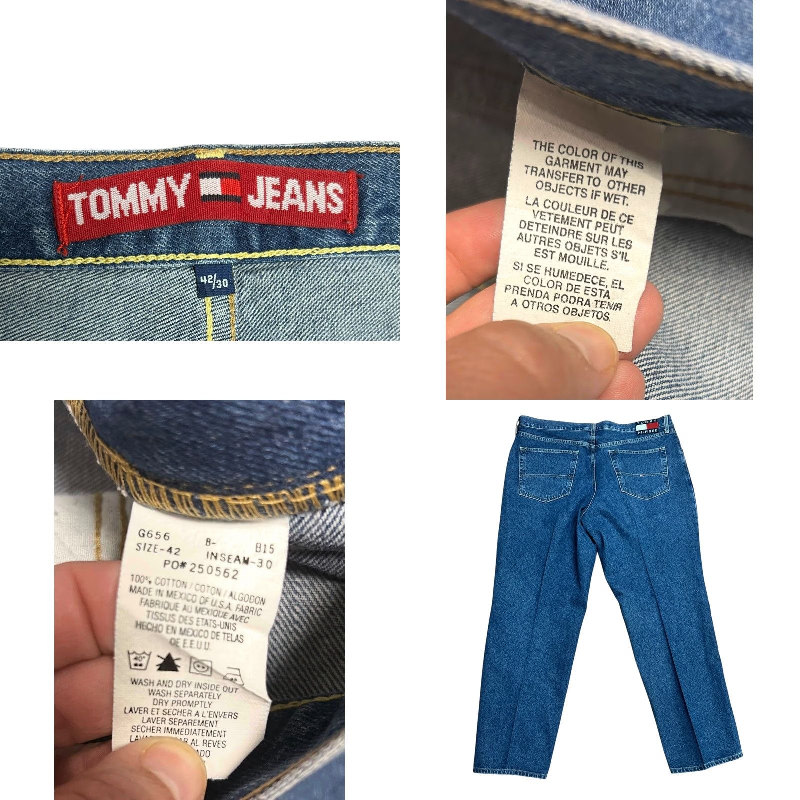 Tommy Hilfiger VINTAGE Tommy Hilfiger Jeans Mens 42 Dark Wash Relaxed Flag 90s Grunge Hip Hop Punk Rock 5-Pocket Denim Blue Jeans Mens Size US 42 / EU 58 - 8 Thumbnail
