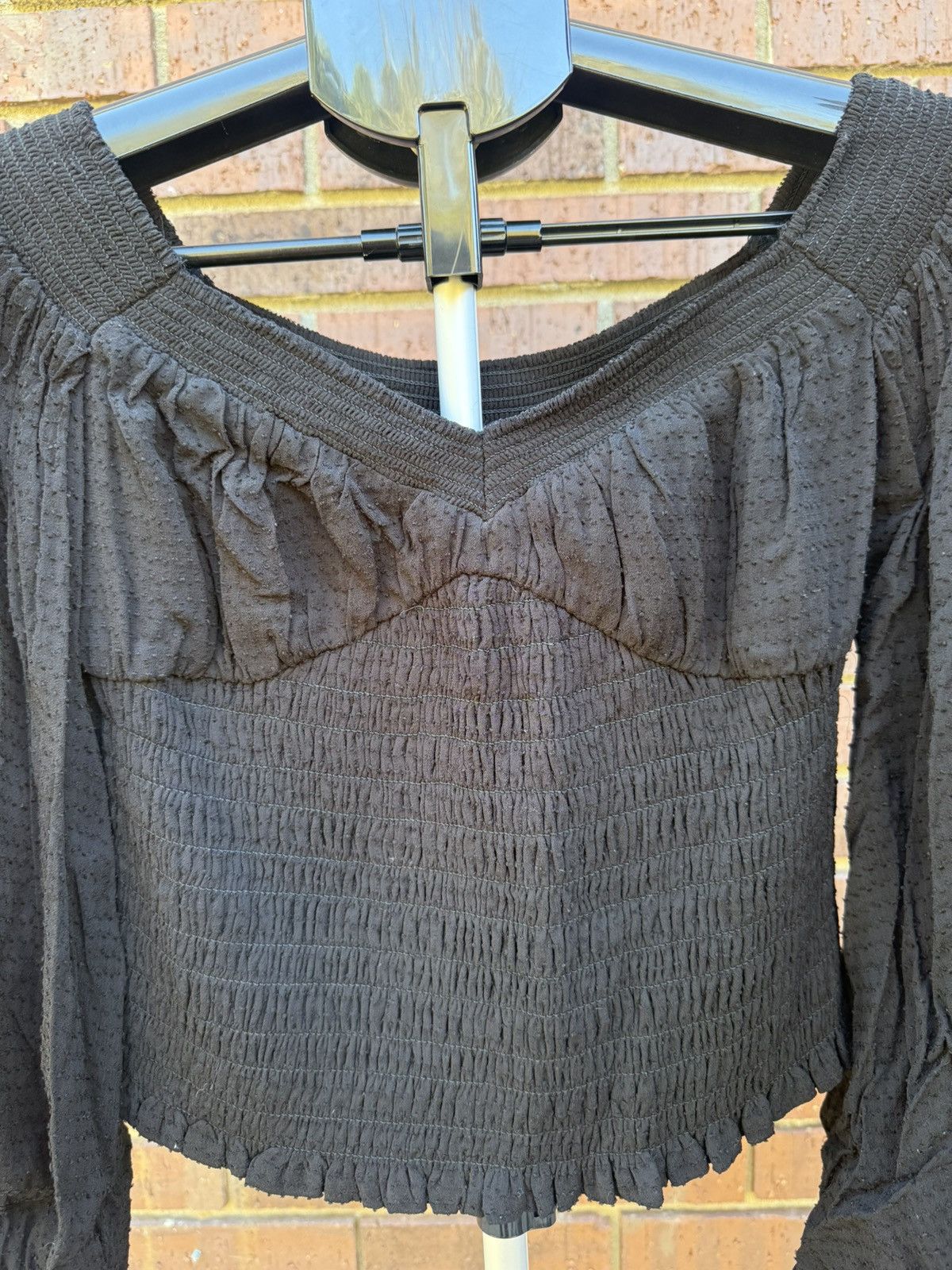 Allsaints AllSaints Tia Top Womens Smocked Textured Long Sleeve Shirt Size S / US 4 / IT 40 - 3 Thumbnail