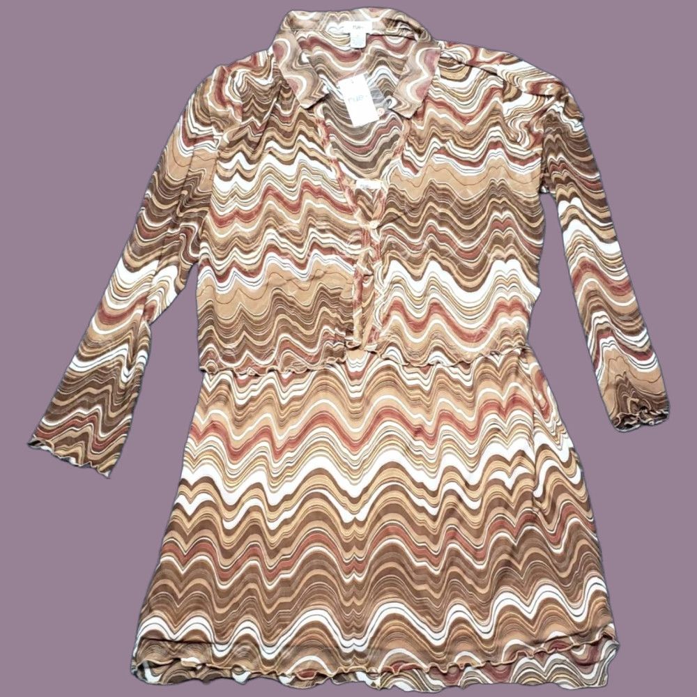 Vintage **Rue21 Brown Wavy Retro 4X Plus Size Cardigan Jacket Dress** User: Rue21 Brown Wavy Retro 4X Plus Size Cardigan Jacket Dress Size XXL / US 16-18 / IT 52-54 - 1 Thumbnail
