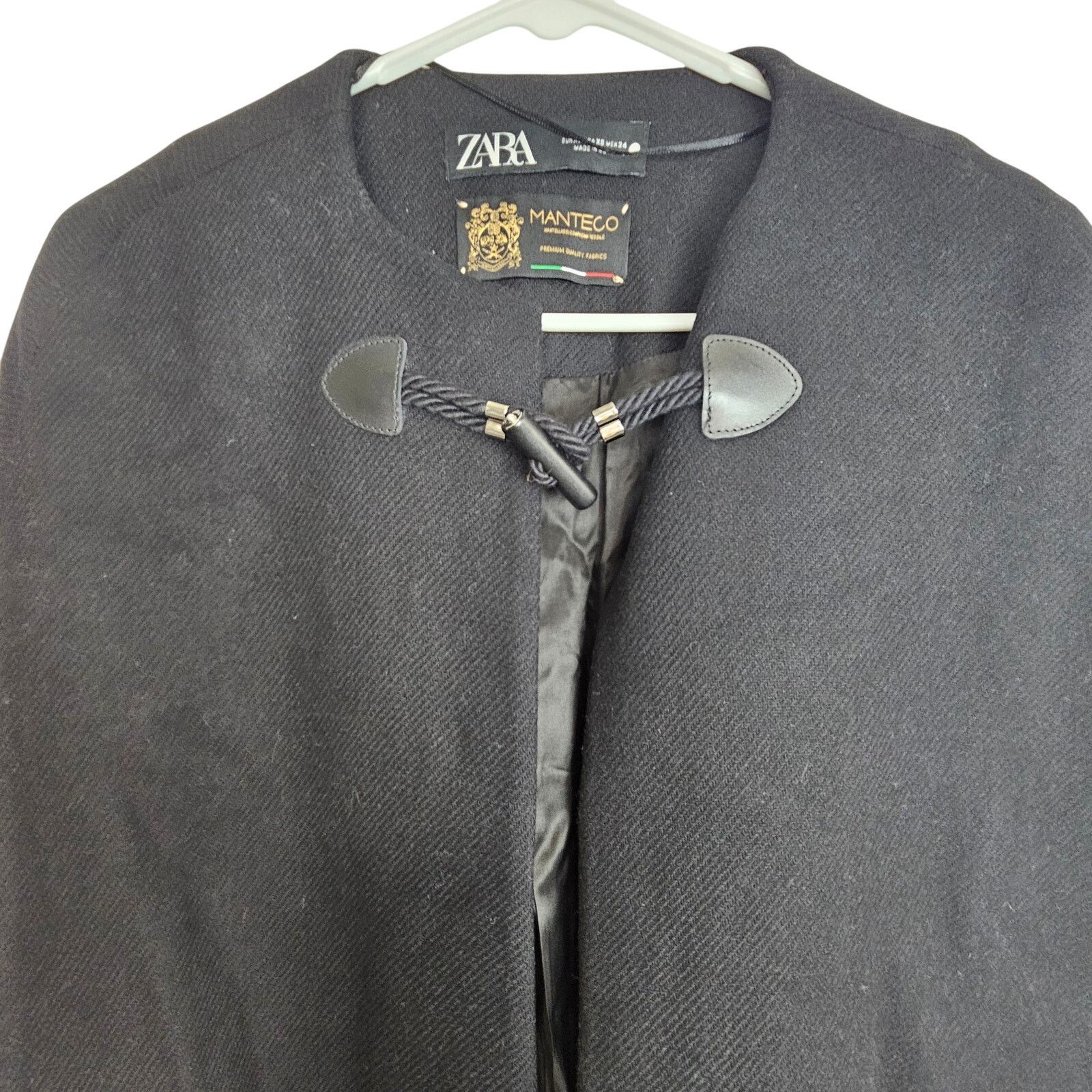 Zara ZARA Manteco Wool Cape Poncho Coat Women XS Black Size XS / US 0-2 / IT 36-38 - 2 Thumbnail
