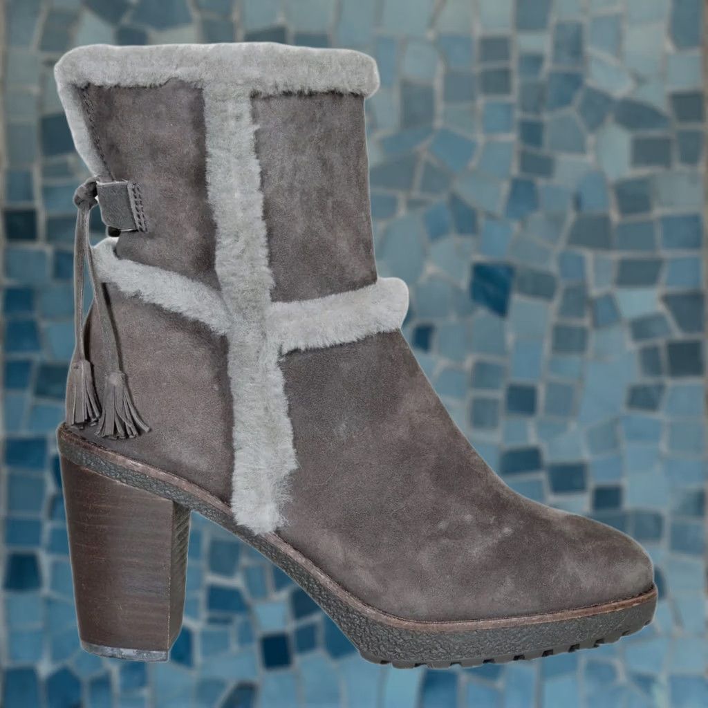 Frye FRYE Jen Shearling Short Booties Smoke Suede 76350 High Heeled Zip Women's US 8 M Size 30" / US 8 / IT 44 - 1 Thumbnail