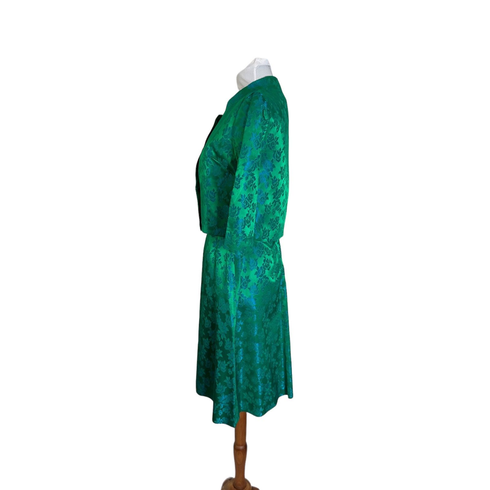 Vintage Vintage 1960s Green Blue Jacquard Wiggle Dress Jacket XS Size XS / US 0-2 / IT 36-38 - 7 Thumbnail