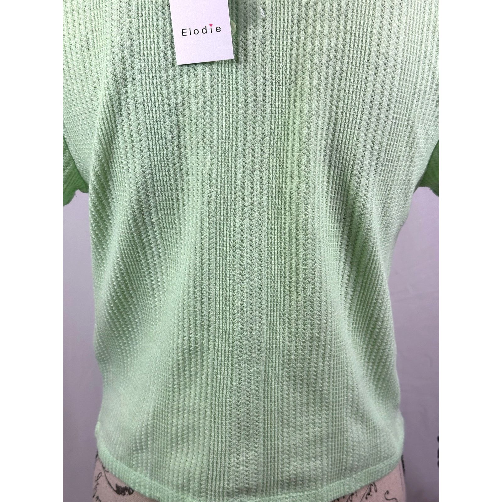 Other Elodie Waffle Knit Short Sleeve Button Up Crop Top Green XL Size XL / US 12-14 / IT 48-50 - 12 Thumbnail