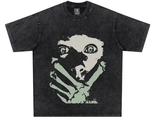 VIBE Streetwear Washed Black Human Face T Shirt y2k Size US M / EU 48-50 / 2 - 6 Thumbnail