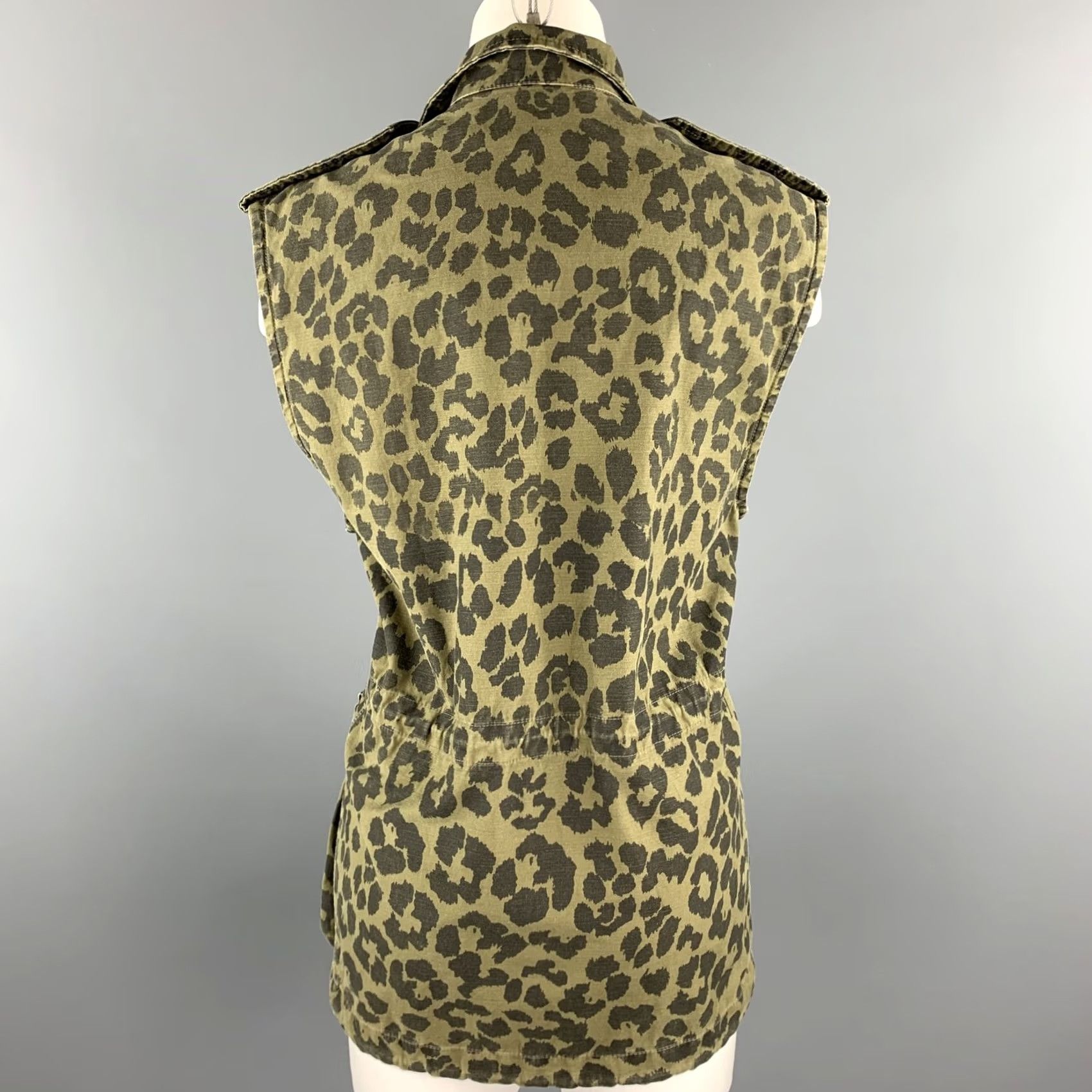 Yves Saint Laurent SAINT LAURENT Cotton Vest Size 6 Olive Black Leopard SS16 Size M / US 6-8 / IT 42-44 - 4 Thumbnail