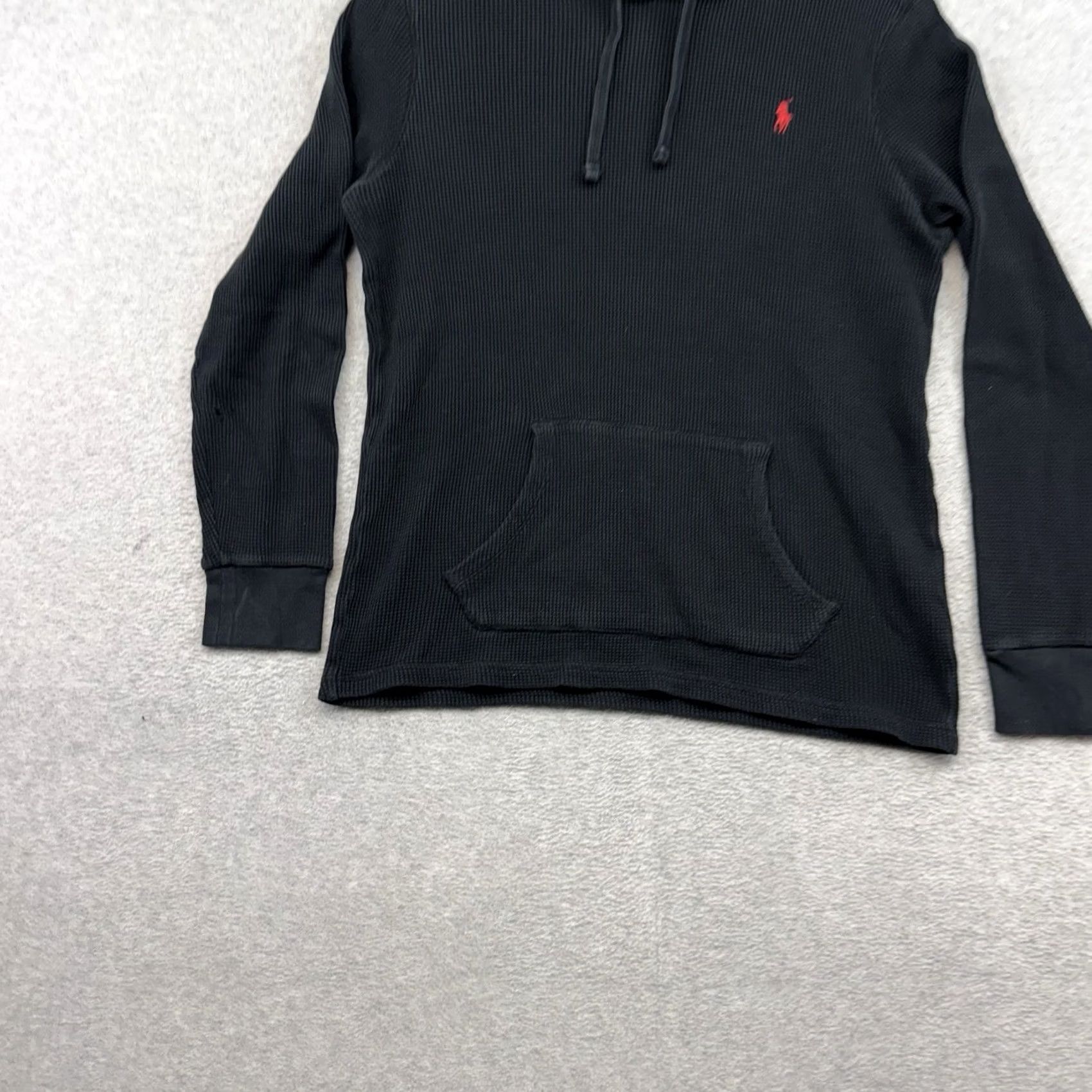 Polo Ralph Lauren Polo Ralph Lauren Hoodie Mens M Black Waffle Knit Thermal Pullover Hooded Pockets Logo Embroidered Size US M / EU 48-50 / 2 - 2 Thumbnail
