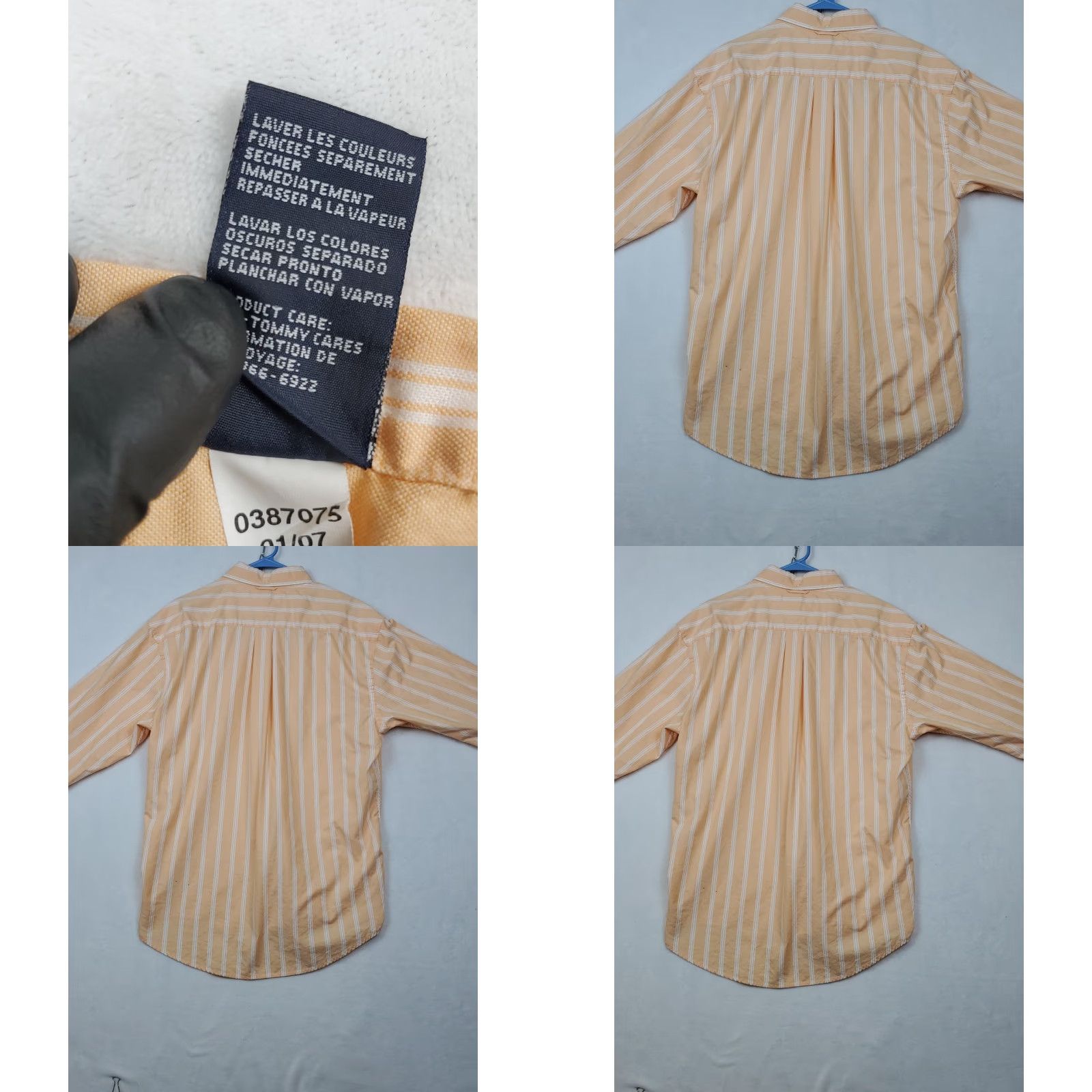 Tommy Hilfiger VINTAGE Tommy Hilfiger Shirt Mens L Orange Striped Long Sleeve Retro Dress Shirt Size 42R - 10 Thumbnail