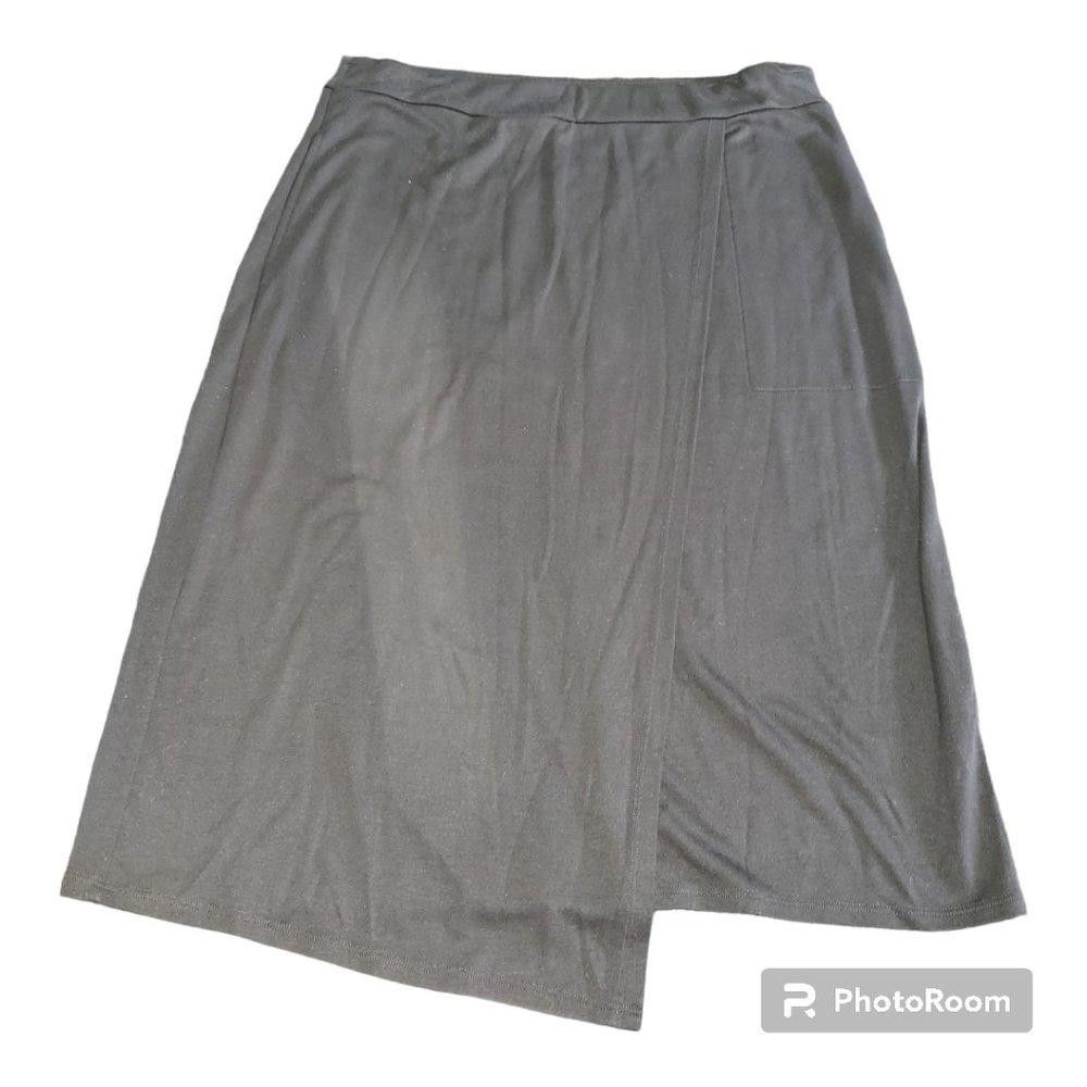 Eileen Fisher CT694 Eileen Fisher Black Mock Wrap Midi Skirt M Size 32" / US 10 / IT 46 - 1 Thumbnail