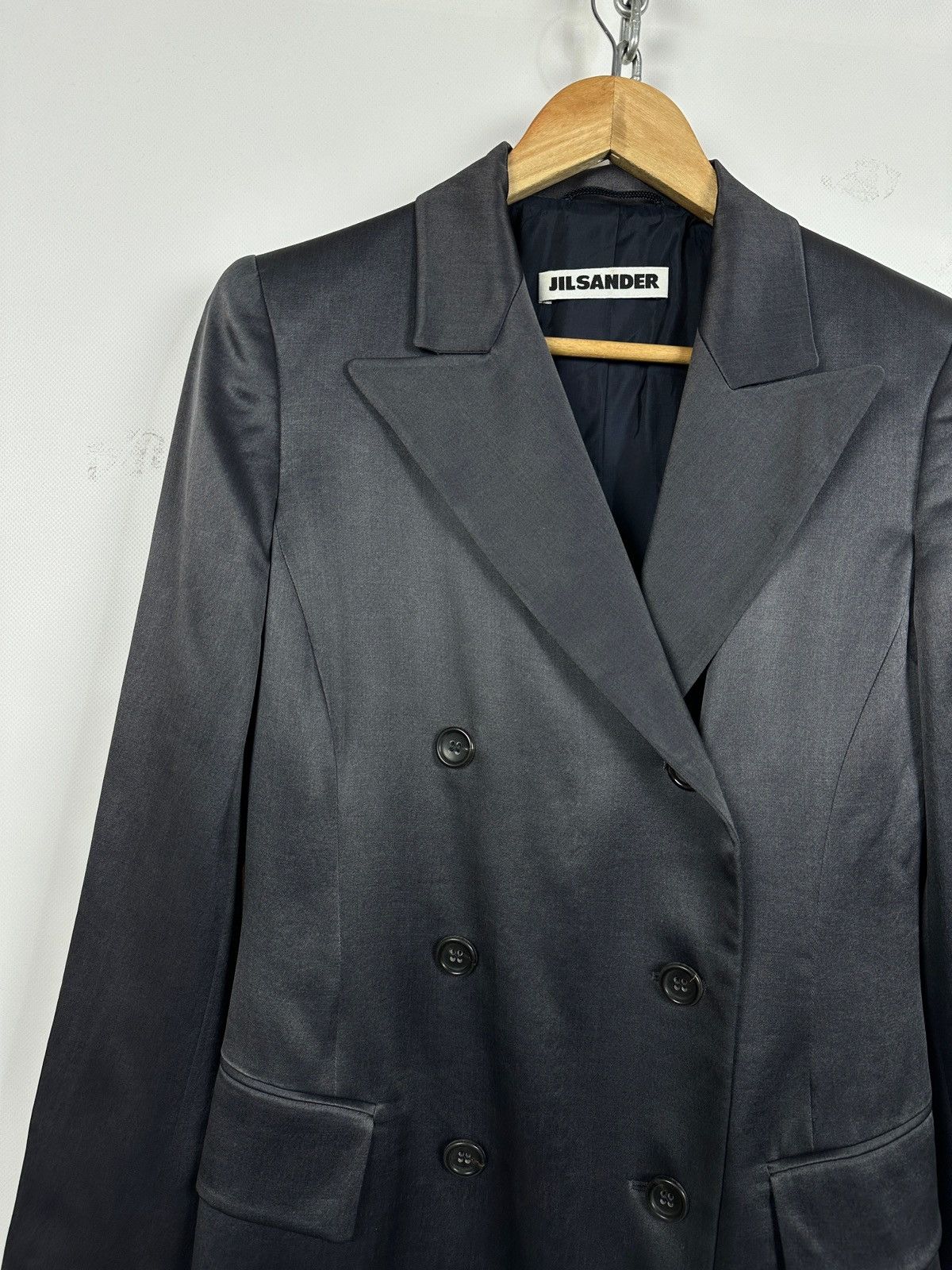 Jil Sander 90-00s Vintage Jil Sander Gray Silk Double Breasted Blazer Size XS / US 0-2 / IT 36-38 - 8 Thumbnail